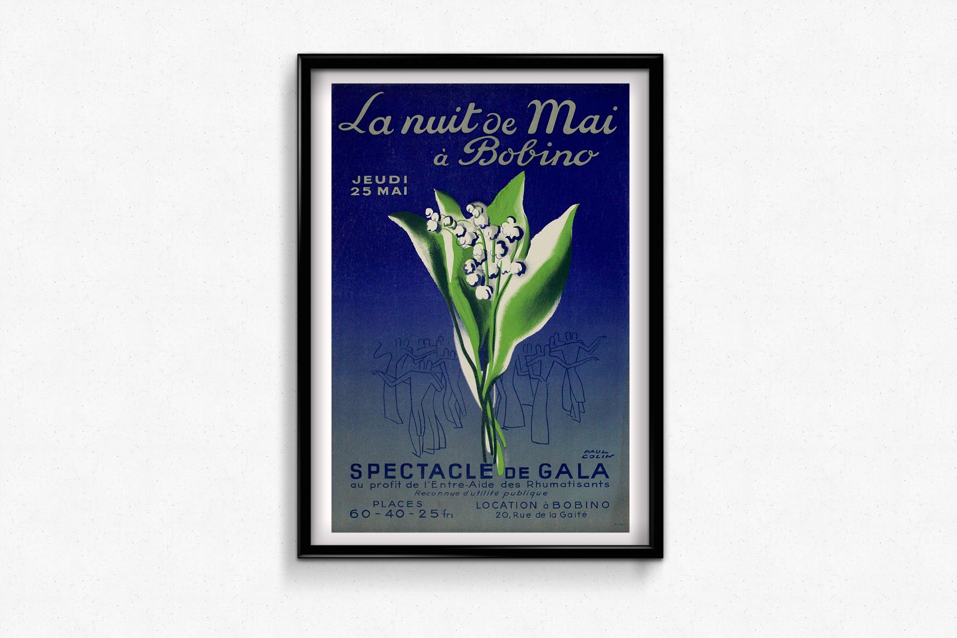 Original 1950s poster by French artist Paul Colin La Nuit de Mai à Bobino For Sale 1