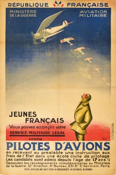 Original Antique Poster Pilotes D'Avions Air Force Pilot Military Recruitment