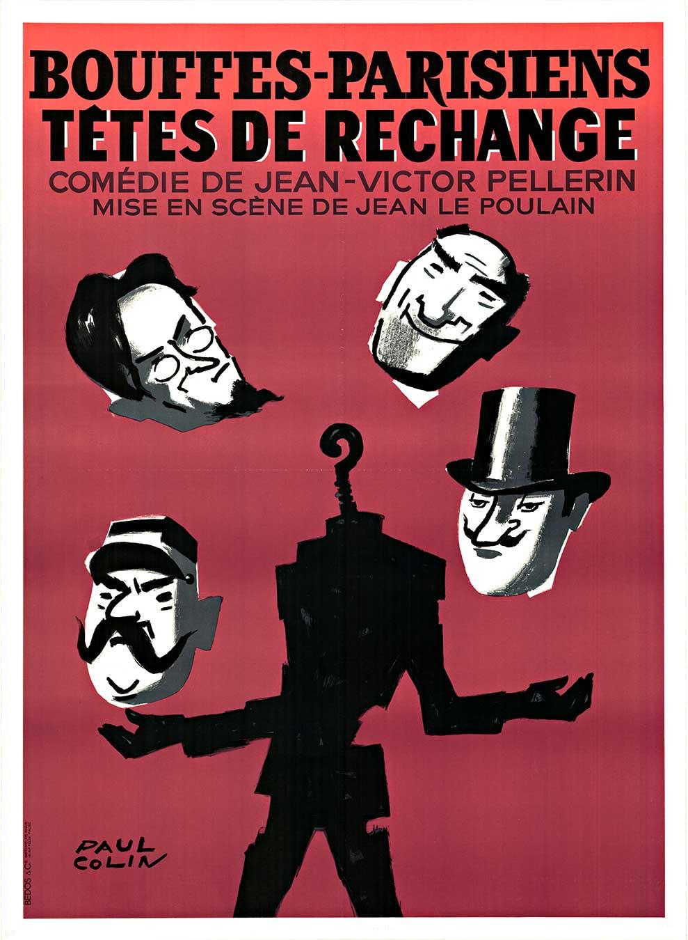 Original BOUFFES Parisiens - (Cabezas de recambio) Cartel de teatro francés de época