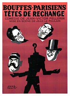Original BOUFFES Parisiens – (Replacement Heads) Französisches Vintage-Theaterplakat
