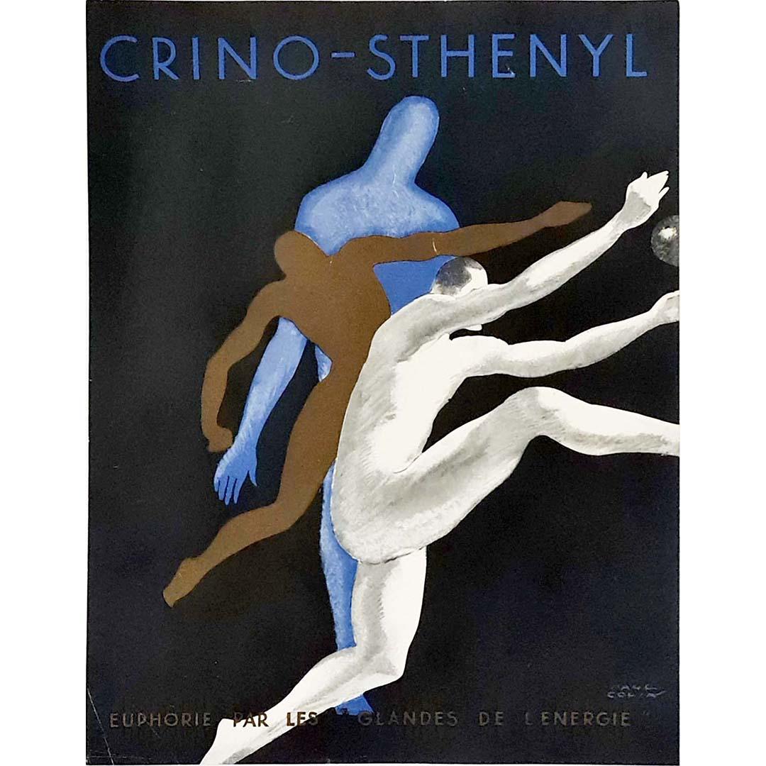 Original advertising poster by Paul Colin for Crinostenyl, a pharmaceutical product used for the treatment of endocrine disorders.
Paul Colin is considered one of the greatest French poster designers.

Very art deco in his early years, his style