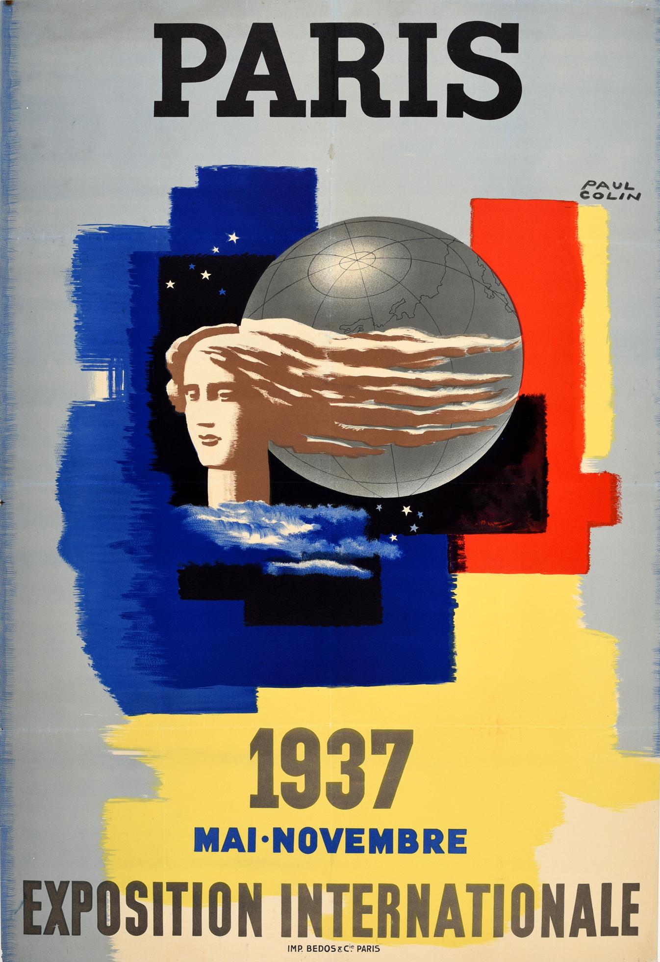 Paul Colin Print – Original Vintage 1937 Exposition Internationale Paris Poster Modern Art Design