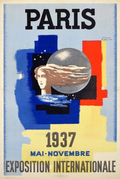 Affiche publicitaire originale vintage de l'Exposition internationale de Paris de l'Art déco