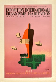 Original Vintage Poster International Exhibition Urbanism Paris Modernist Design