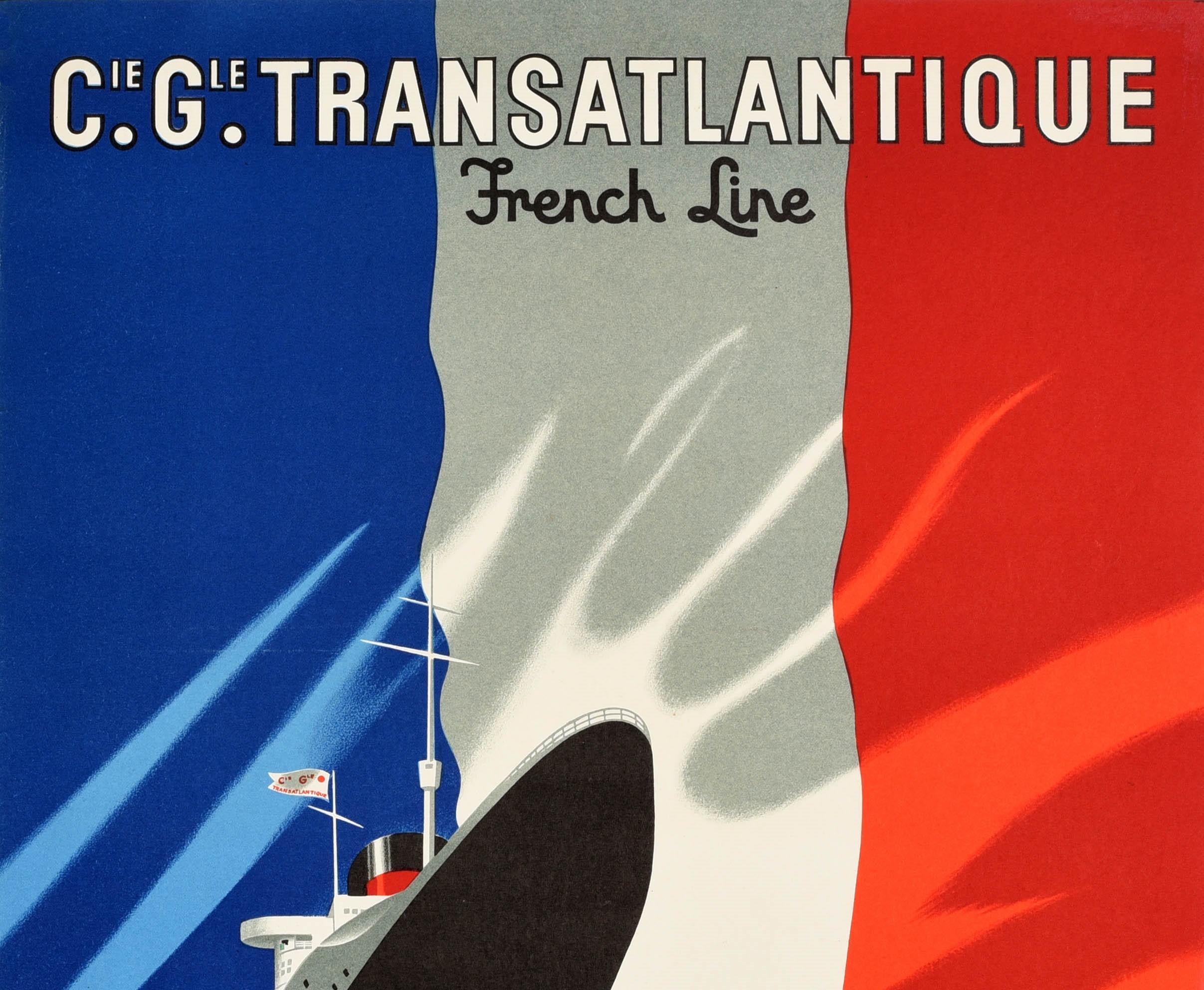 Original Vintage Poster Transatlantique French Line Ocean Liner Cruise Travel  - Print by Paul Colin