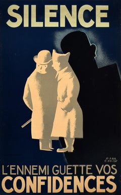 Original Vintage War Propaganda Poster Silence Enemy Watching Paul Colin WWII