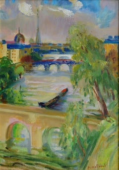 Paul Collomb, Paris, Eiffel Tower, Invalides, The Beautiful View, Oil on Canvas