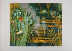 Paul Collomb : Blue Irises, Original signed lithograph