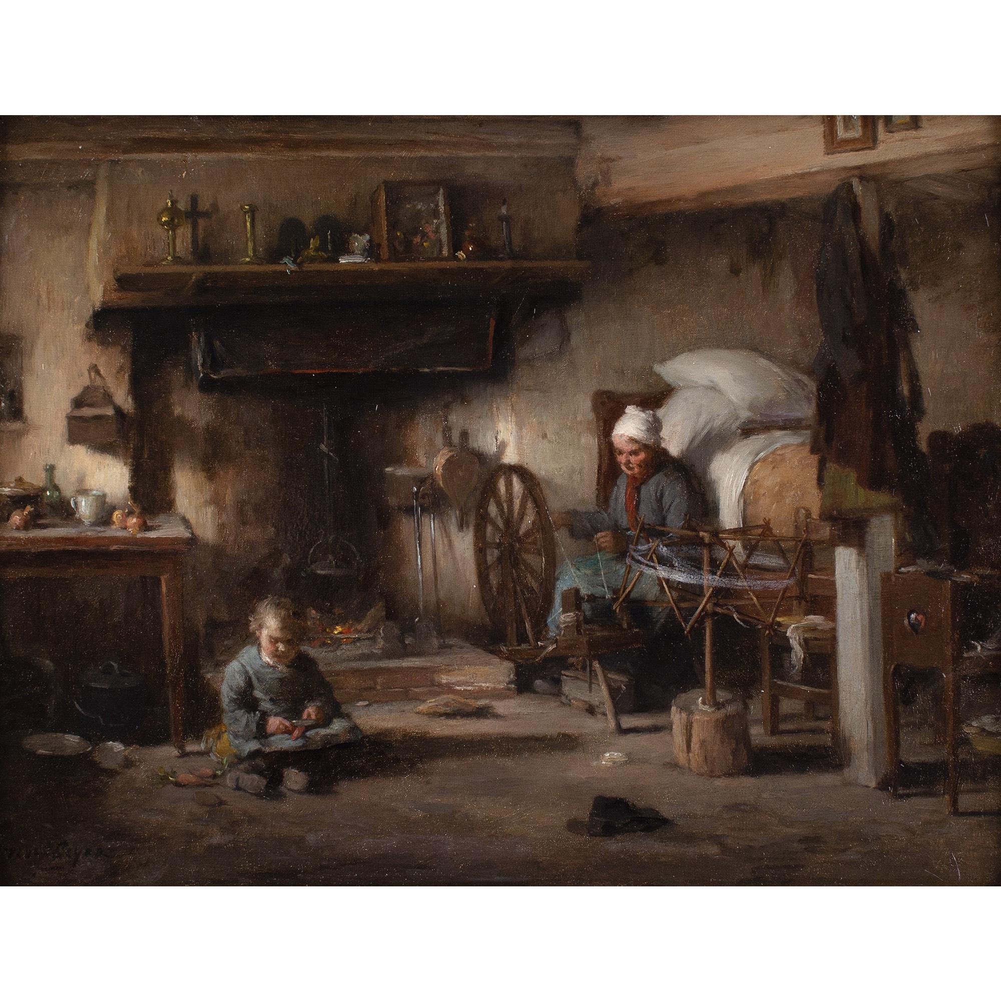 Paul Constant Soyer, Hütteneinrichtung mit Kind, das Gemüseschälen, von Paul Constant Soyer im Angebot 1
