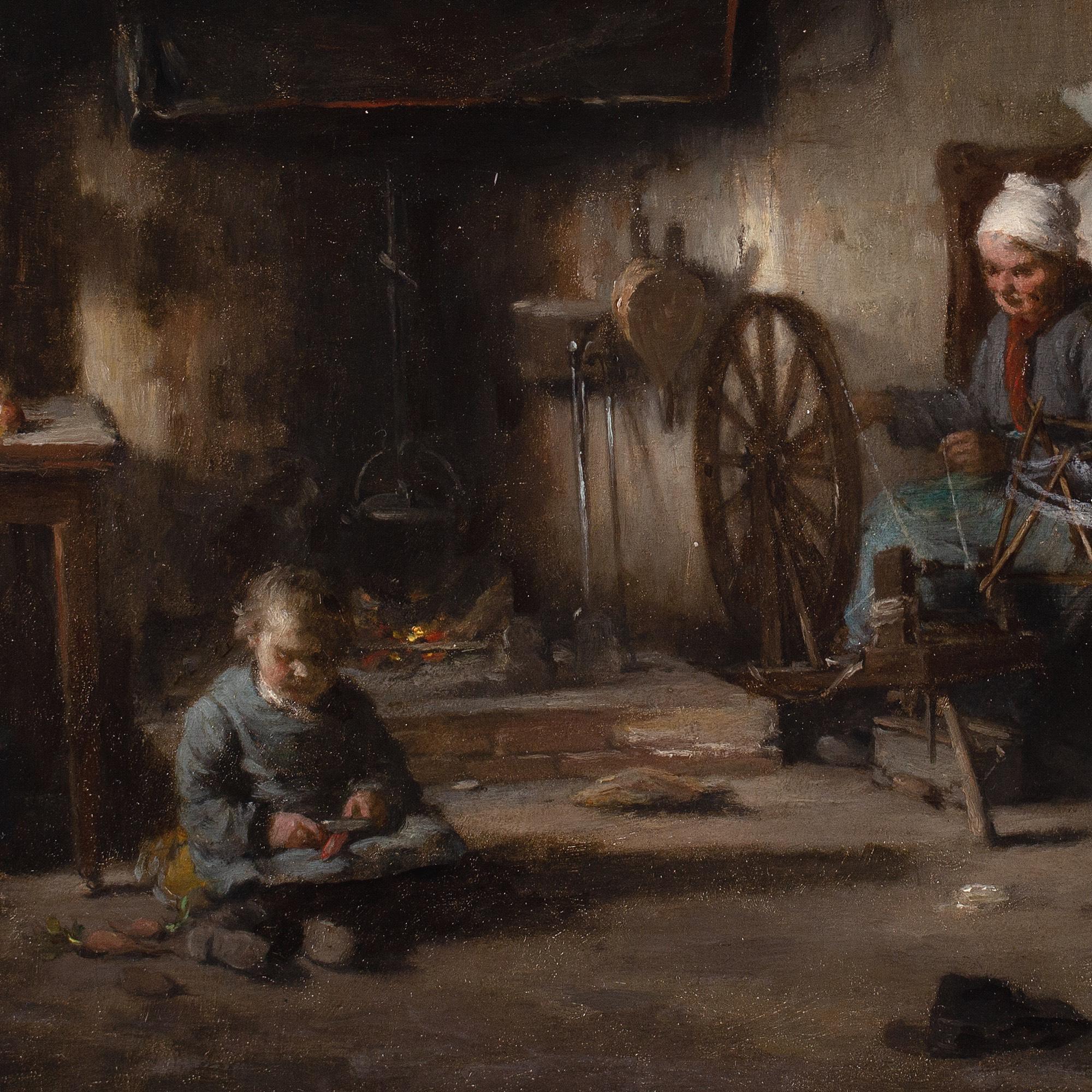 Paul Constant Soyer, Hütteneinrichtung mit Kind, das Gemüseschälen, von Paul Constant Soyer im Angebot 4