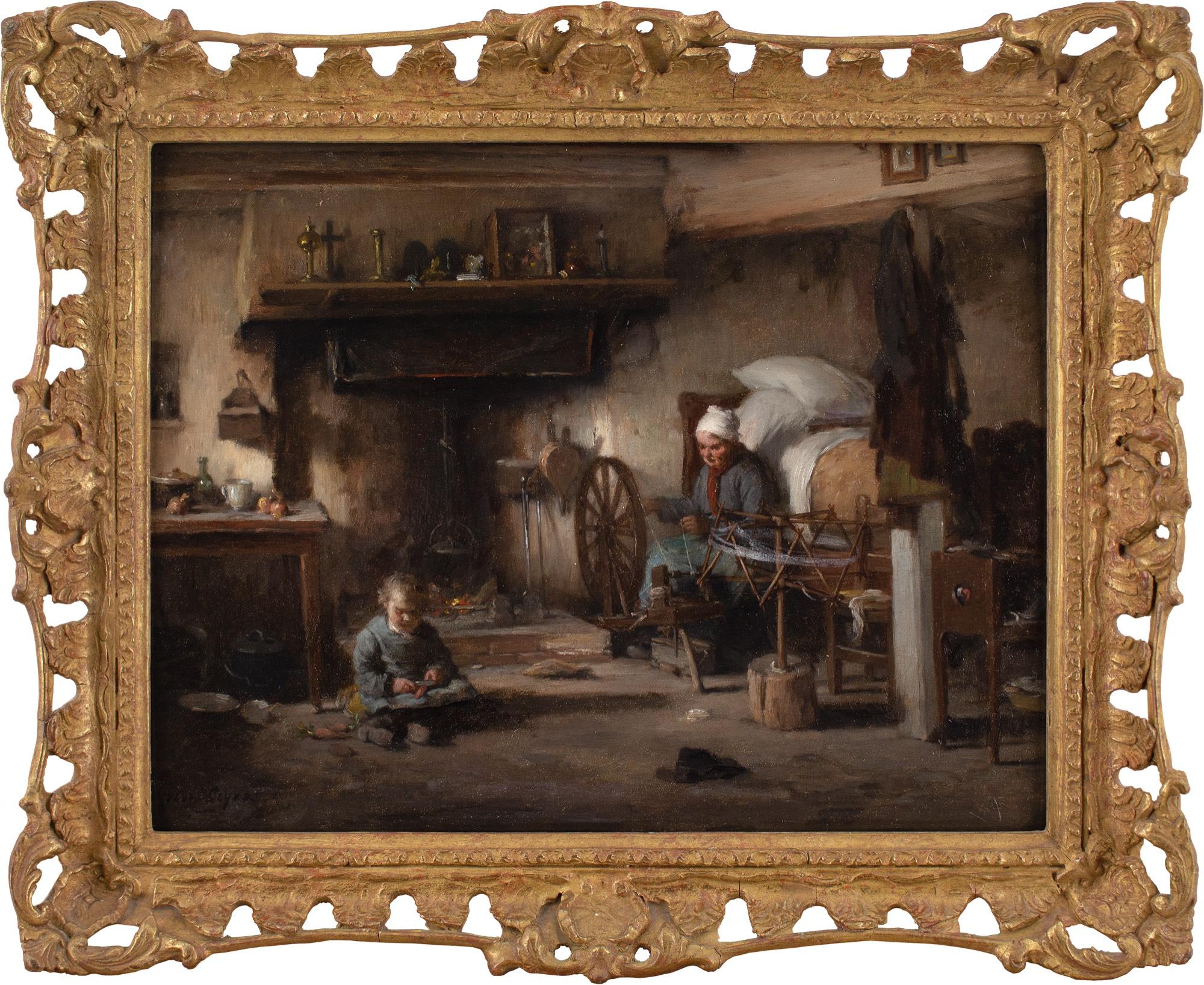 Paul Constant Soyer, Interno di un cottage con bambino che sbuccia le verdure