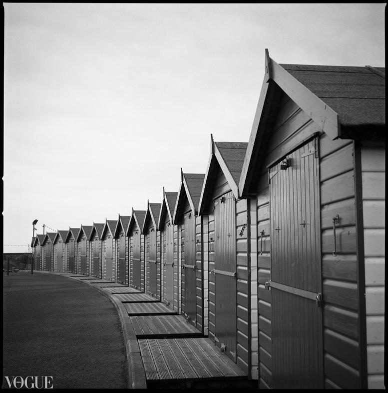 Paul Cooklin Landscape Photograph - Edition 1/10 - Beach Huts II, Dawlish Warren, Devon, Silver Gelatin Photograph