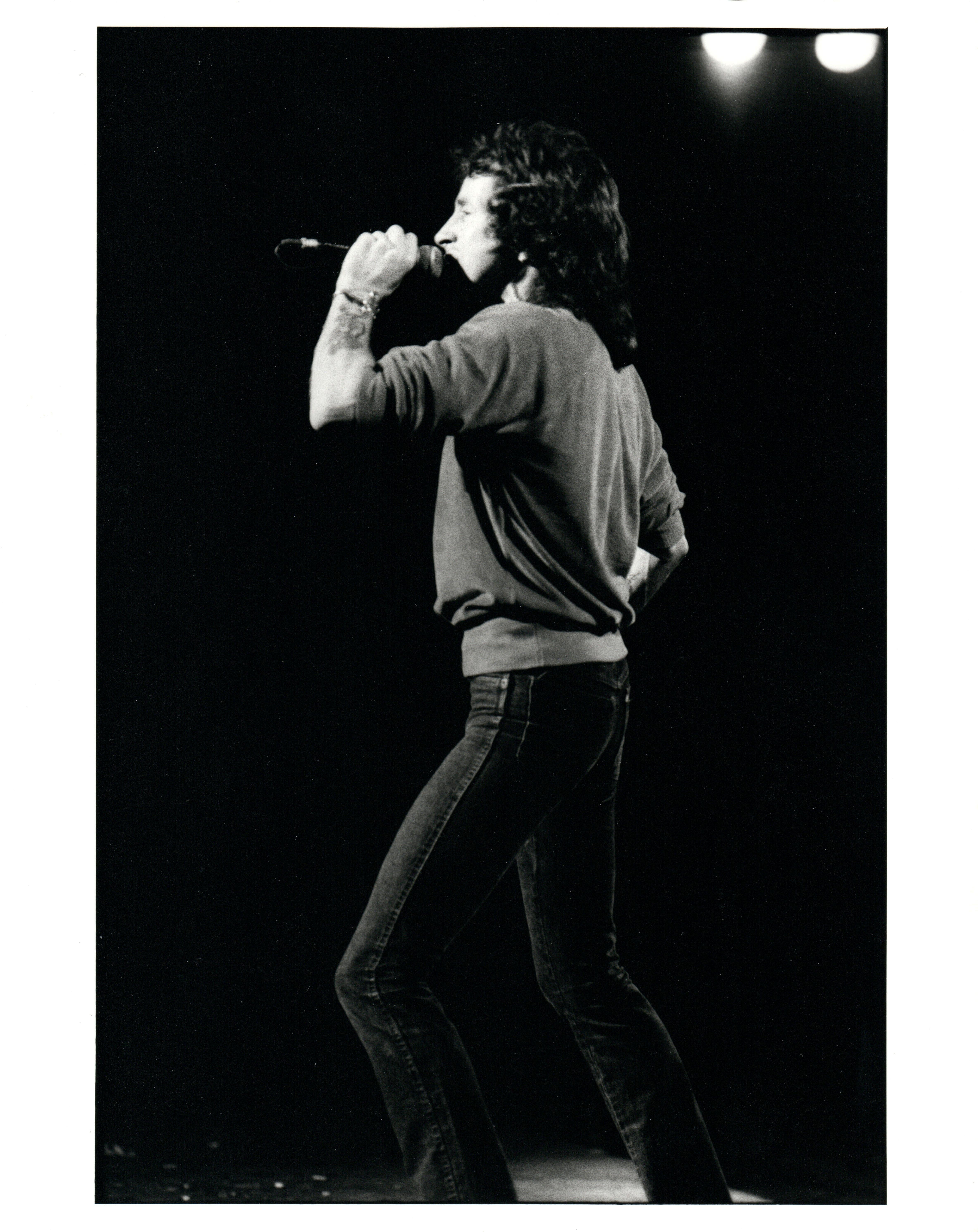 Paul Cox Black and White Photograph - Bon Scott of AC/DC Singing on Stage Vintage Original Photograph