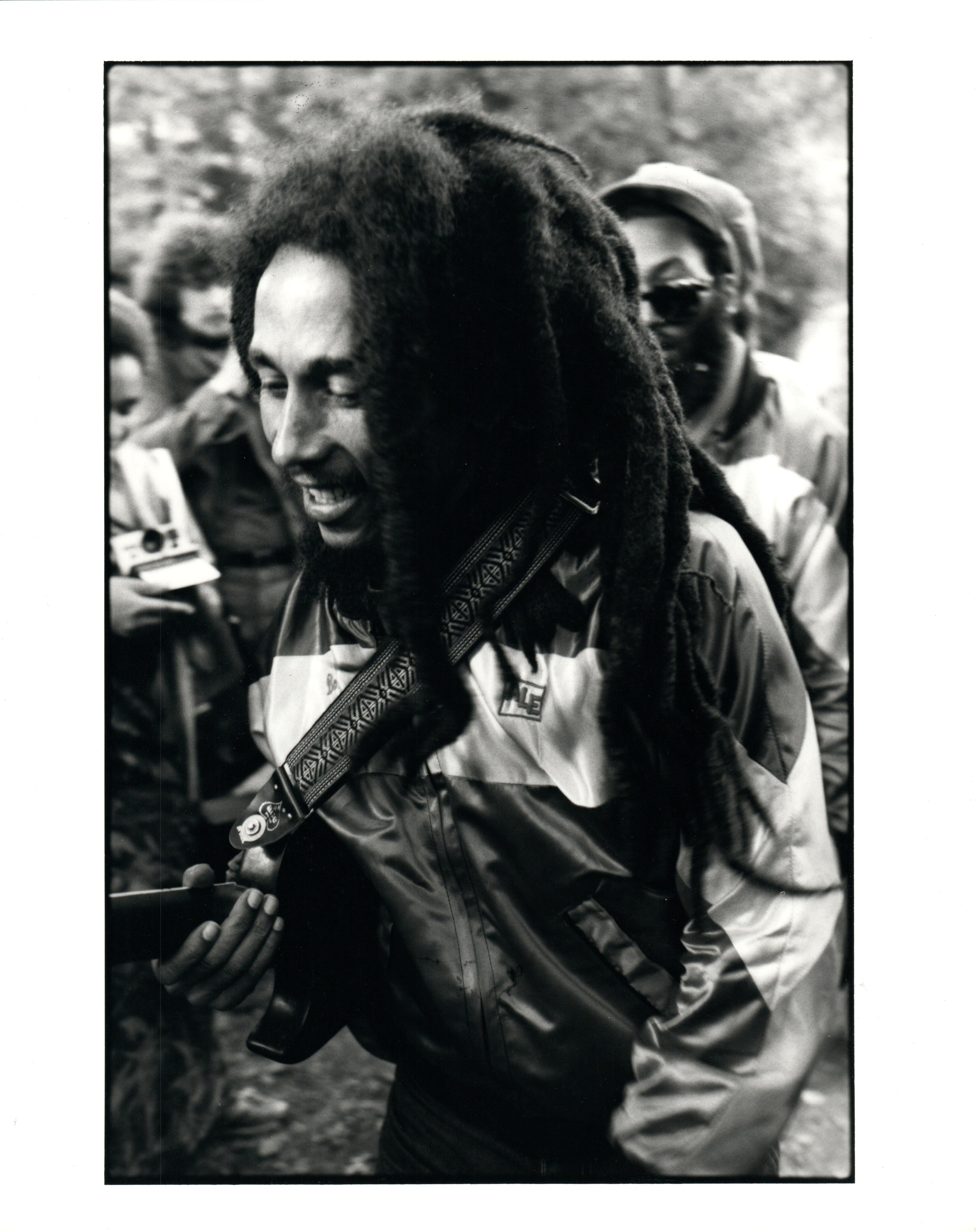 Paul Cox Black and White Photograph - Candid Bob Marley Smiling Vintage Original Photograph