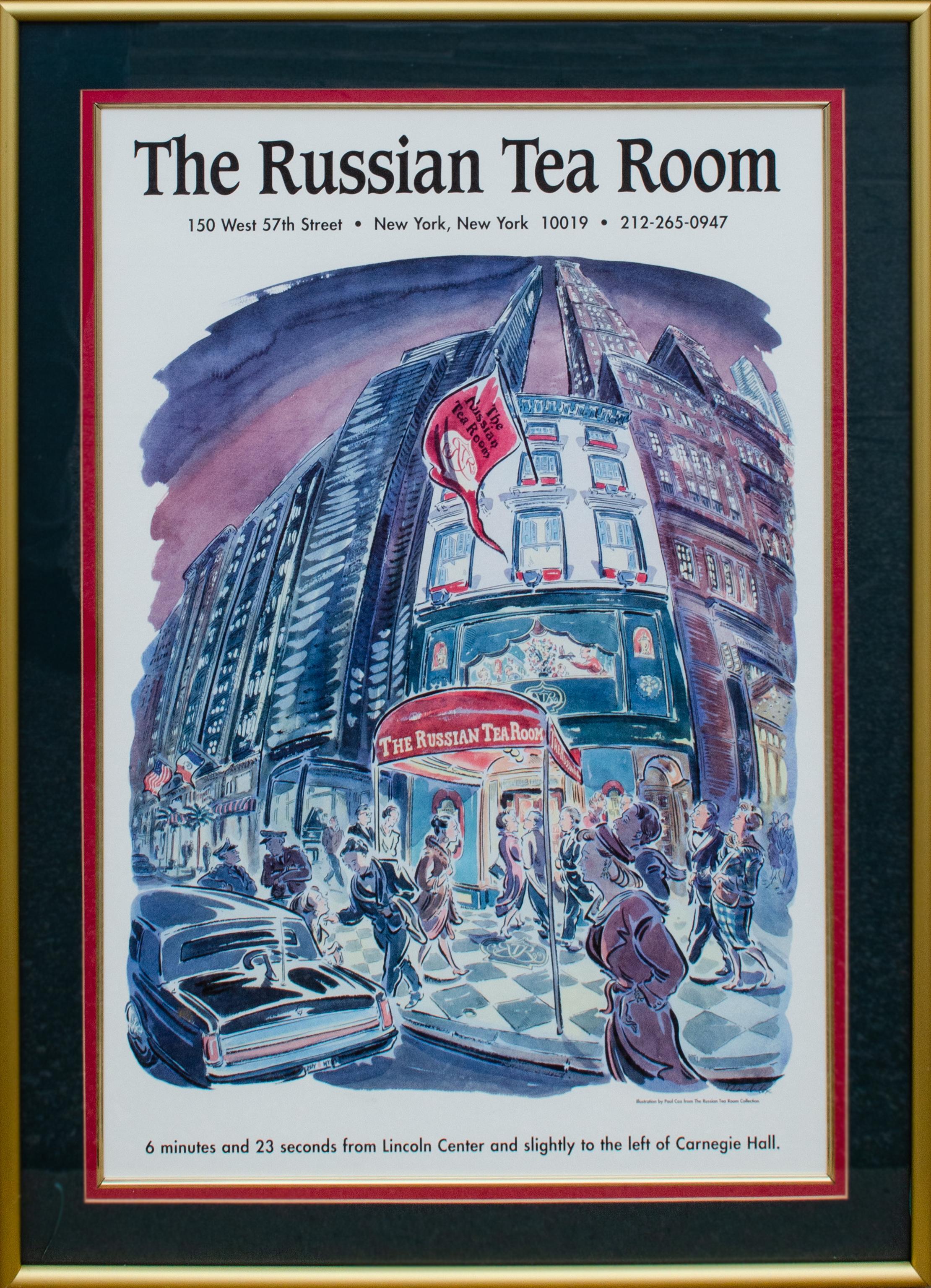 Paul Cox (American, b. 1957)
Russian Tea Room Poster, c. 1990
Screen print (?)
Sight: 28 x 19 1/2 in.
Framed: 34 x 25 1/4 x 1 1/2 in.
Signed in the plate bottom right

Paul is a freelance illustrator and painter who has worked on various projects