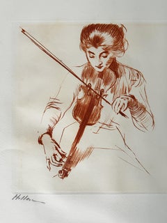 Paul-Cesar HELLEU (1859-1927), Le violoniste, vers 1895-1900, pointe sèche originale