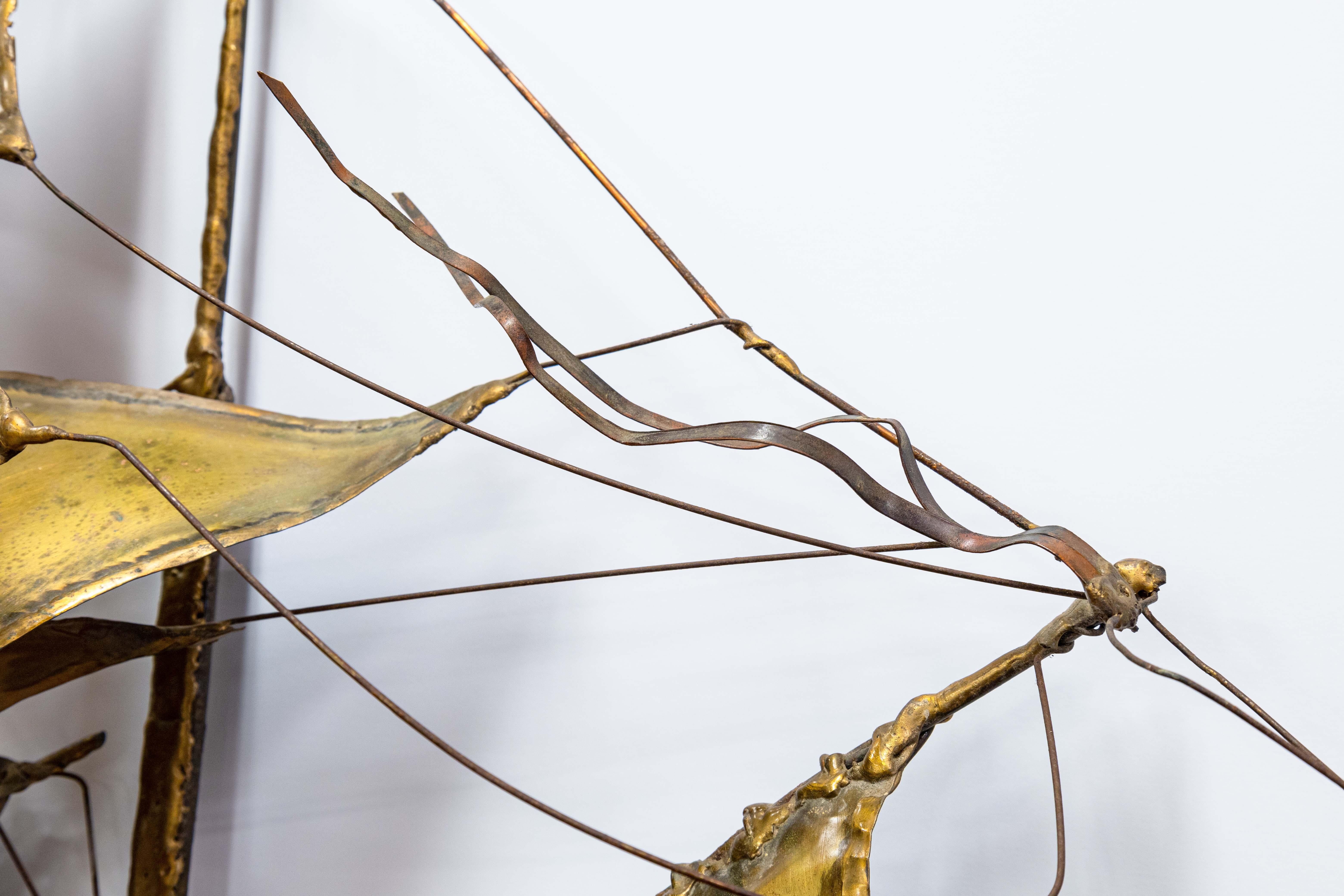 Moderne brutalistische Messing-Wandskulptur von Paul D. Wellington, signiert Segelboot, 1970er Jahre im Angebot 2