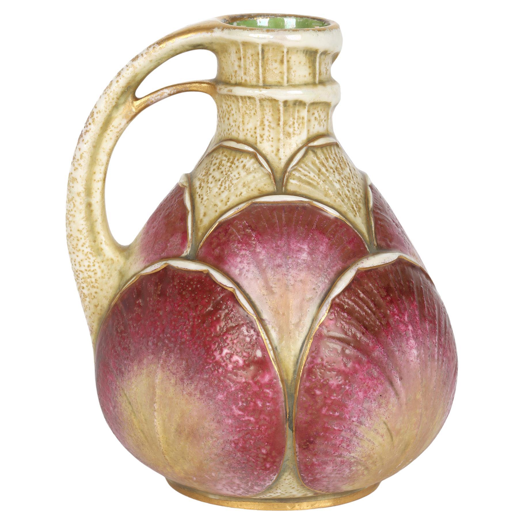 Paul Dachsel Alexandra Porcelain Works Art Nouveau Leaf Design Handled Vase