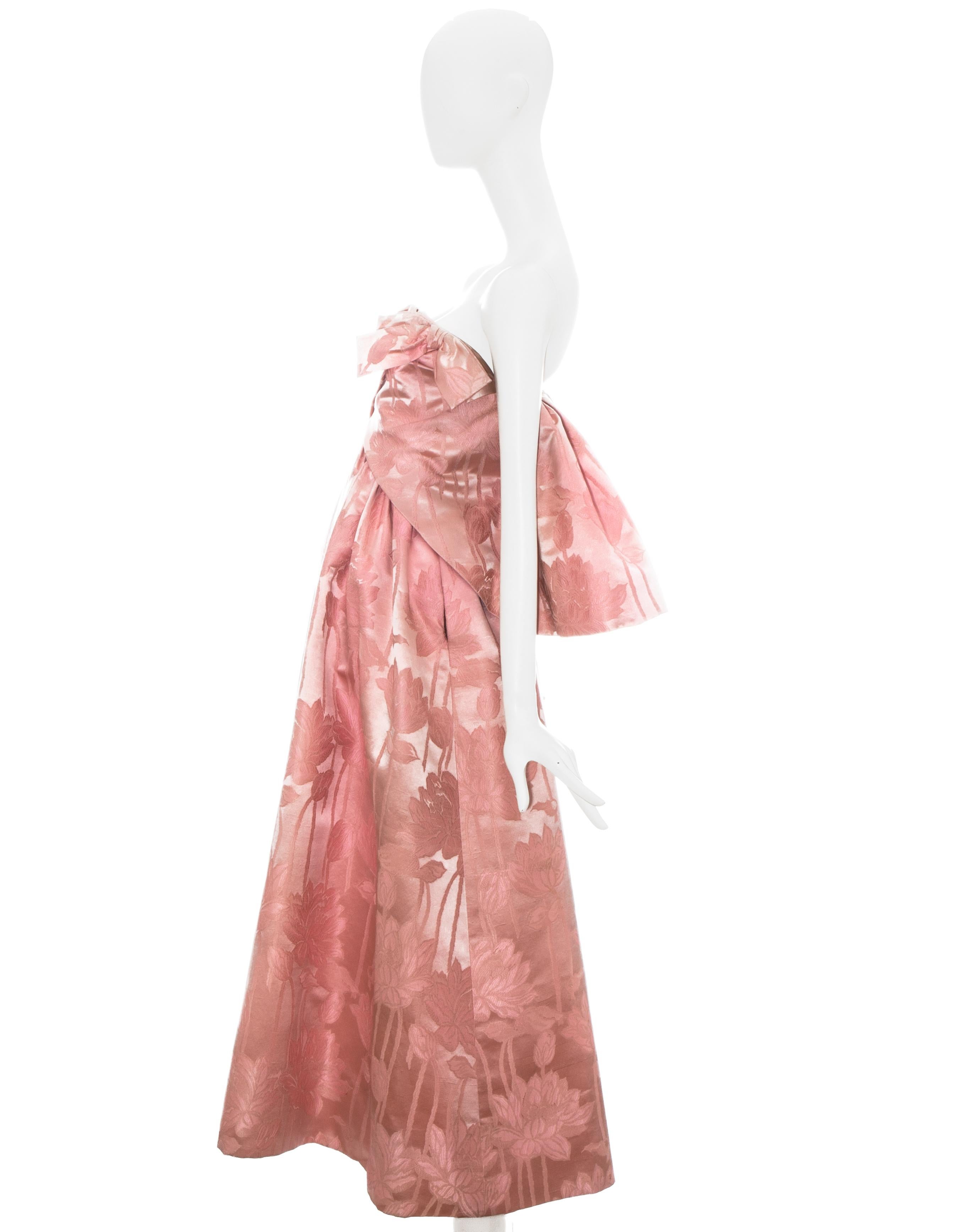 Pink Paul Daunay couture pink silk brocade evening gown, c. 1960 For Sale