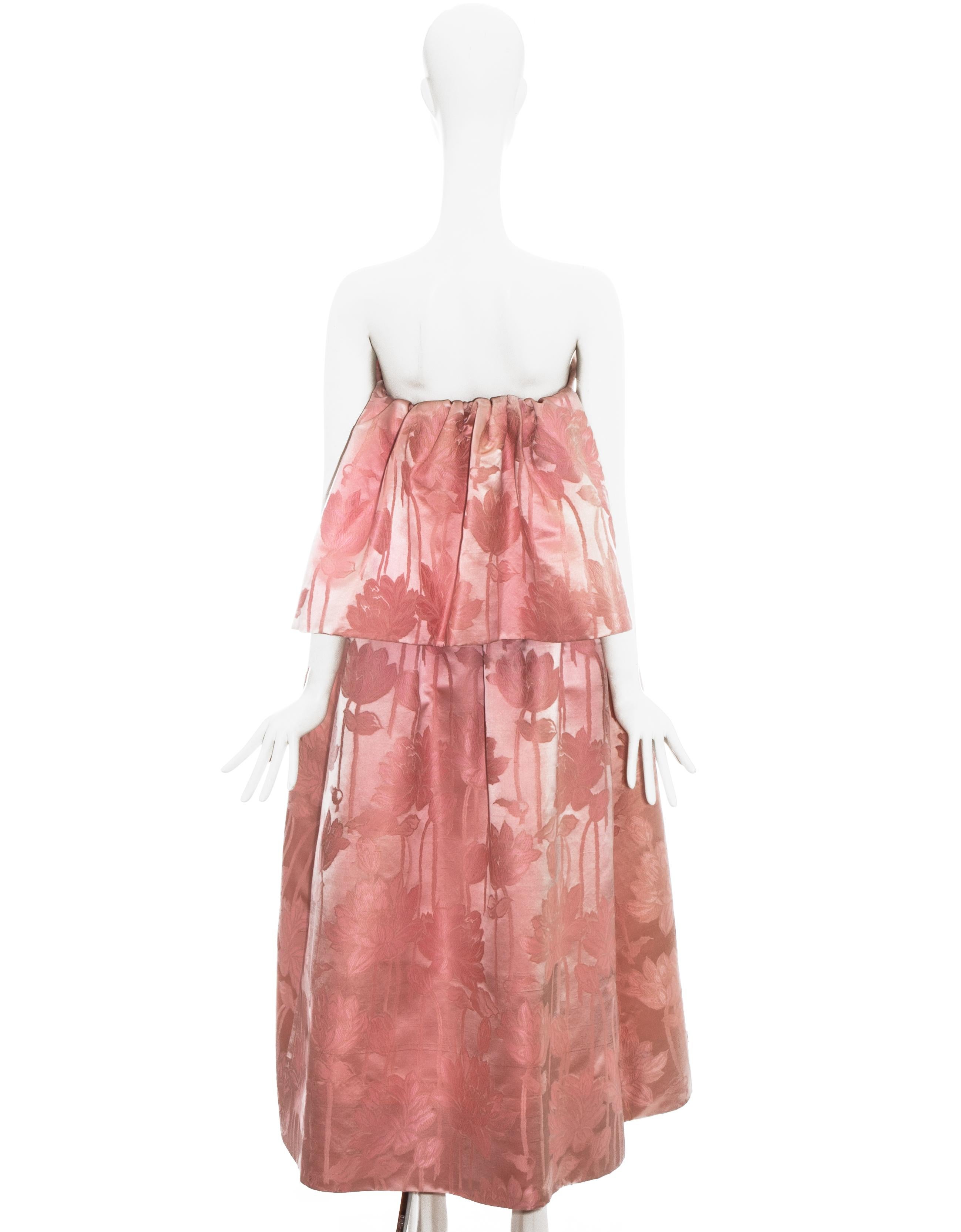 Paul Daunay couture pink silk brocade evening gown, c. 1960 In Good Condition For Sale In London, GB