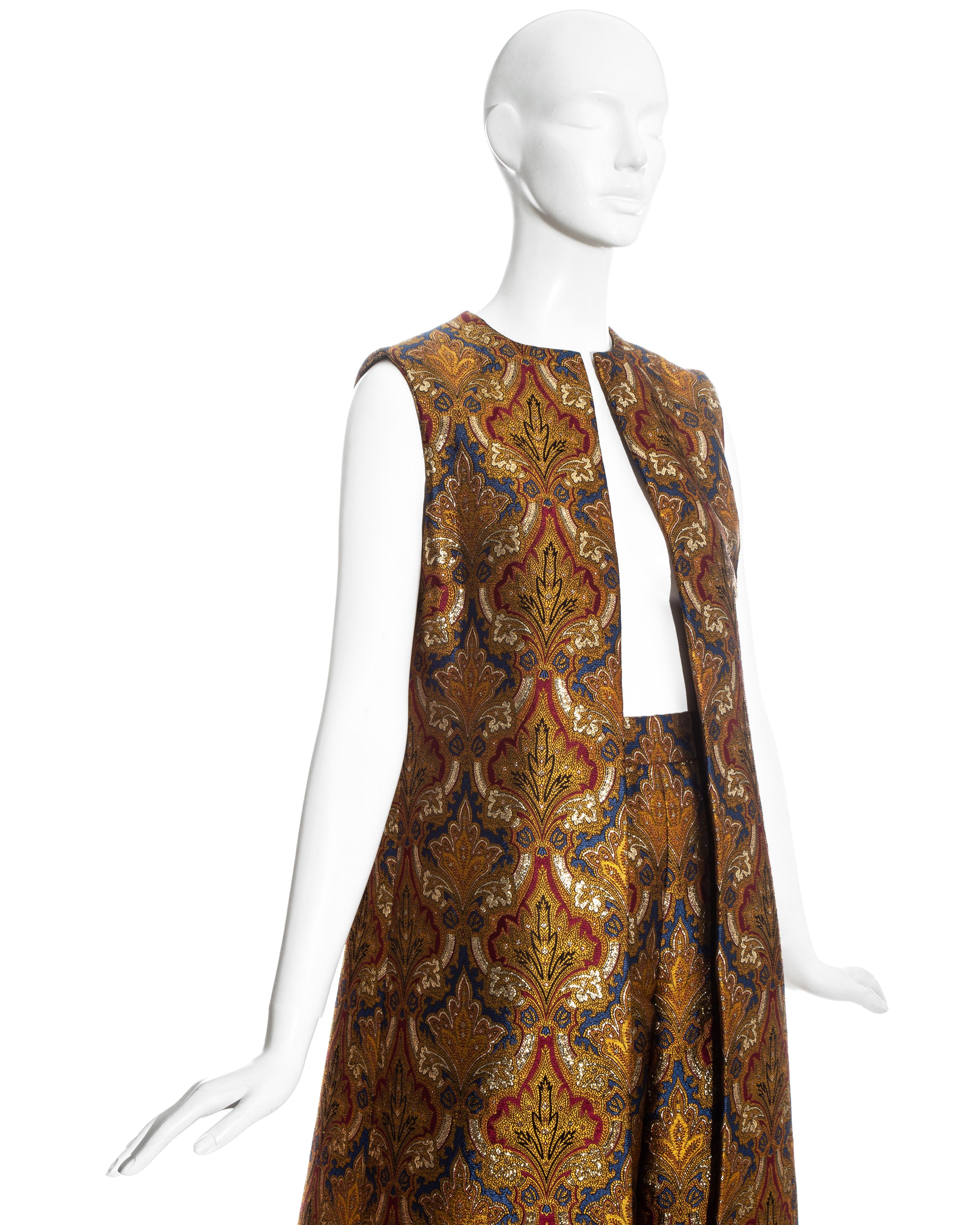 Brown Paul Daunay gold lamé jacquard couture evening ensemble, c. 1960 For Sale