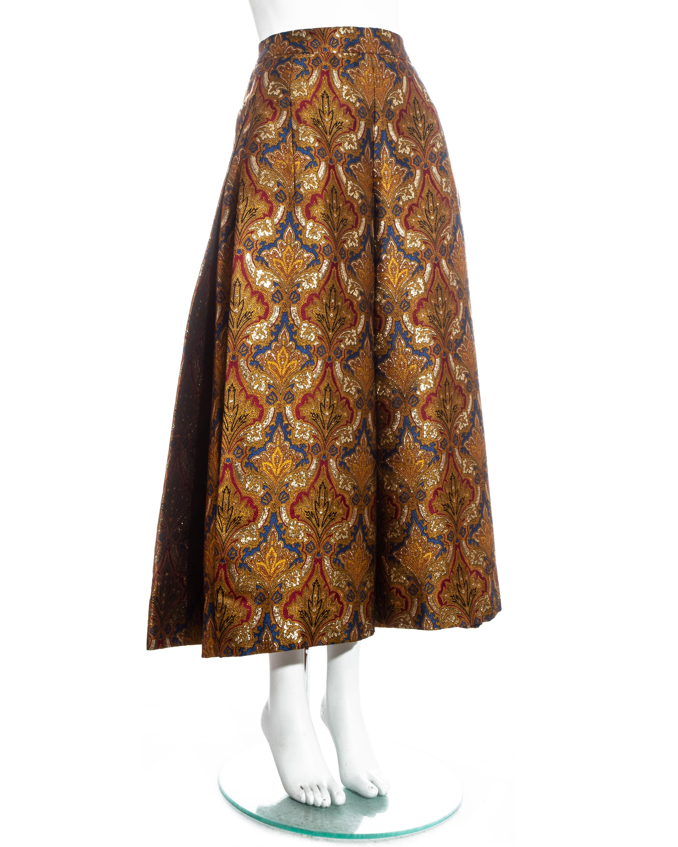 Women's Paul Daunay gold lamé jacquard couture evening ensemble, c. 1960 For Sale