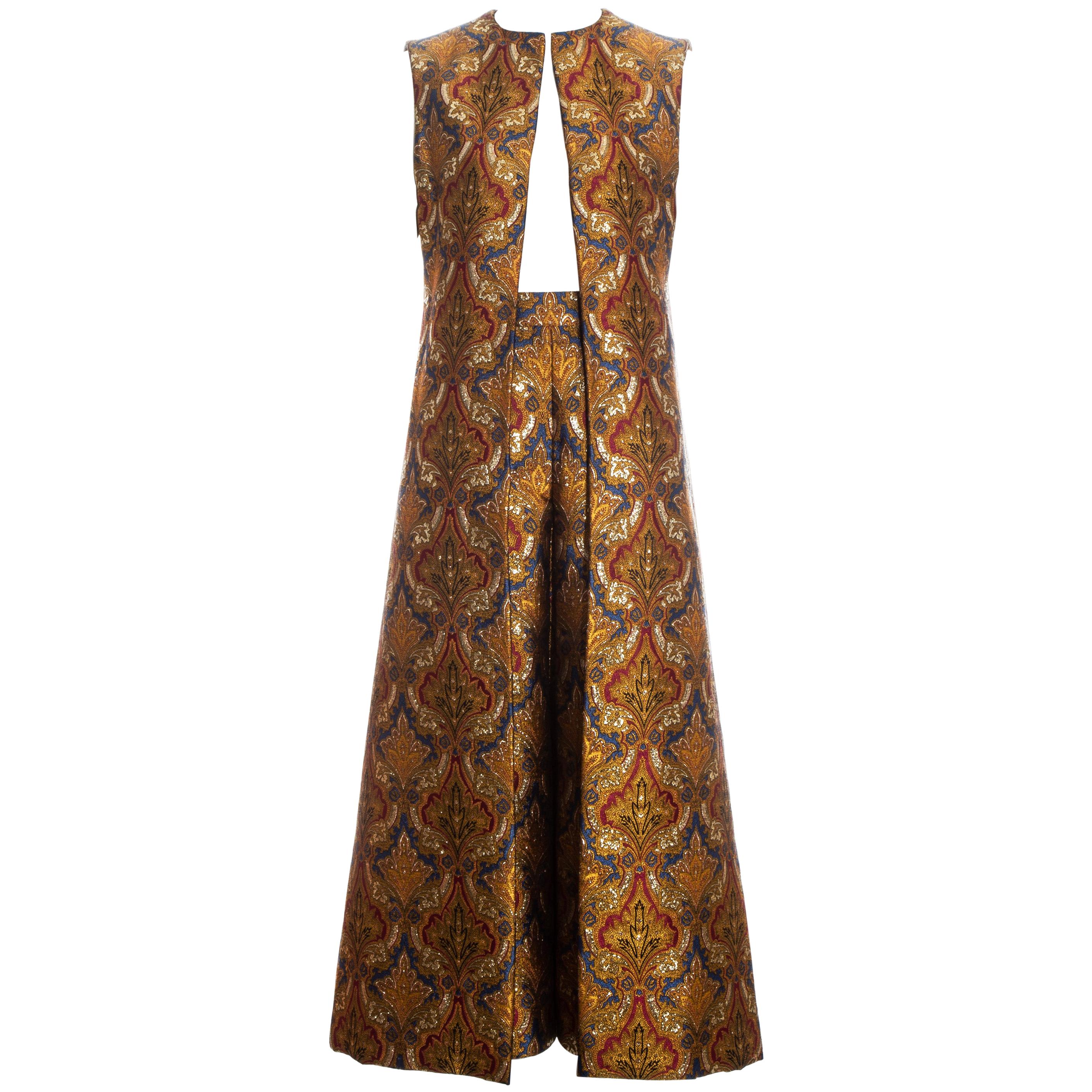 Paul Daunay gold lamé jacquard couture evening ensemble, c. 1960 For Sale