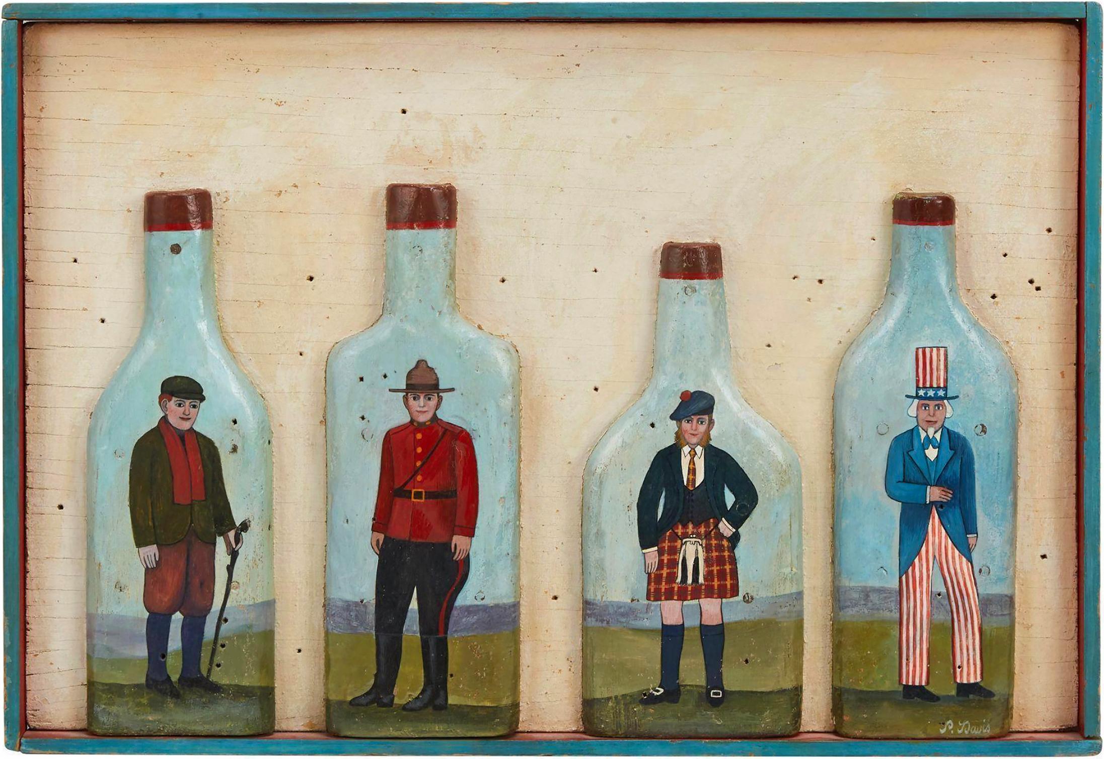 Whisky Drinkers of Ireland, Scotland, Canada, the United States Relief Sculpture - Painting by Paul Davis 