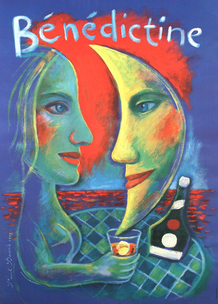 This original vintage poster was created in the 1990's by artist, Paul Davis. It is part of a campaign to promote the 200 year old Benedictine as a drink for the modern age. 

Paul Davis (b.1938) is an American graphic artist and illustrator. After