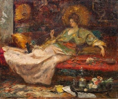 “A Lady playing with a Cat” by Paul De Frick (1864 - Paris - 1935), dated 1896