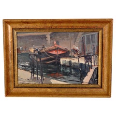 Antique French Impressionist Oil Painting Boat on River Scene Paul de Frick 1900