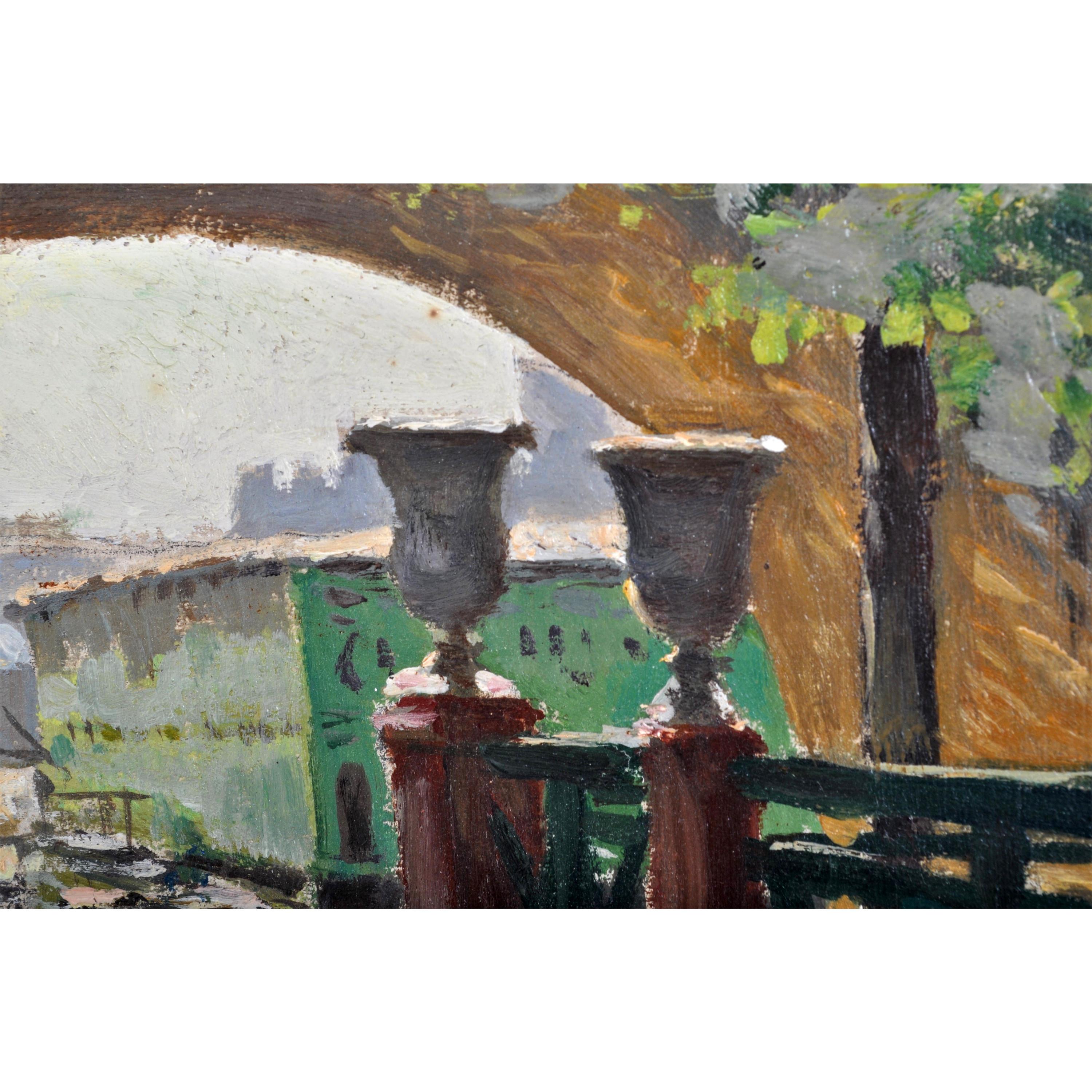 Antikes französisches impressionistisches Ölgemälde, Pariser Flusssszene, Paul de Frick 1900 (Impressionismus), Painting, von PAUL DE FRICK