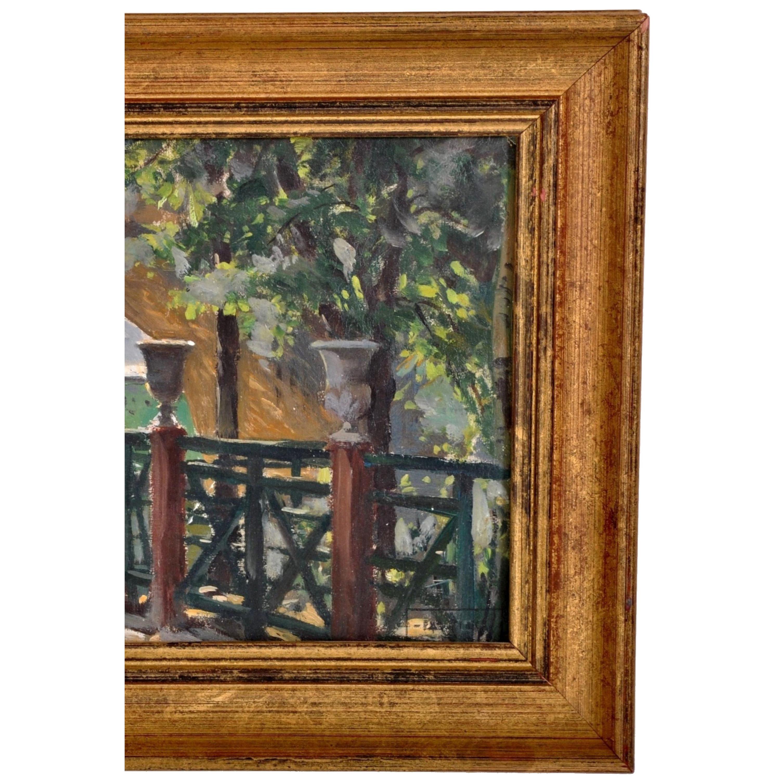 Peinture à l'huile impressionniste française ancienne de Paris - Scène de rivière - Paul de Frick 1900 - Marron Landscape Painting par PAUL DE FRICK