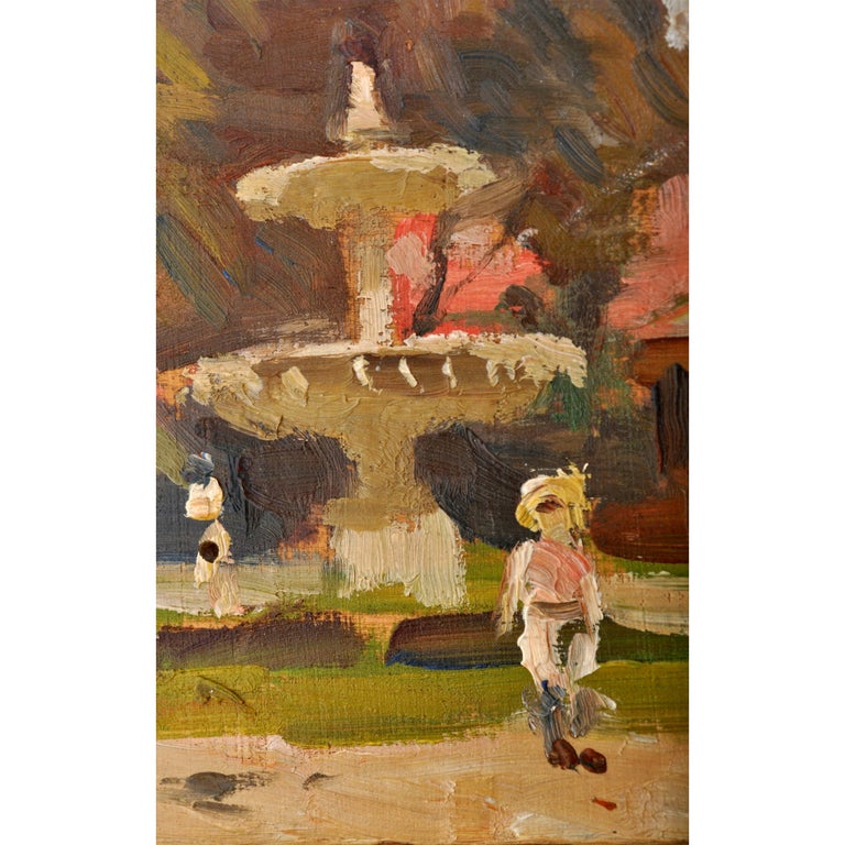 Antique French Impressionist Oil on Panel by Paul de Frick, Place des Vosges Paris, 1908.
Antique oil painting by French Impressionist artist Paul de Frick (1864-1935), signed & dated 1908, a scene of the 