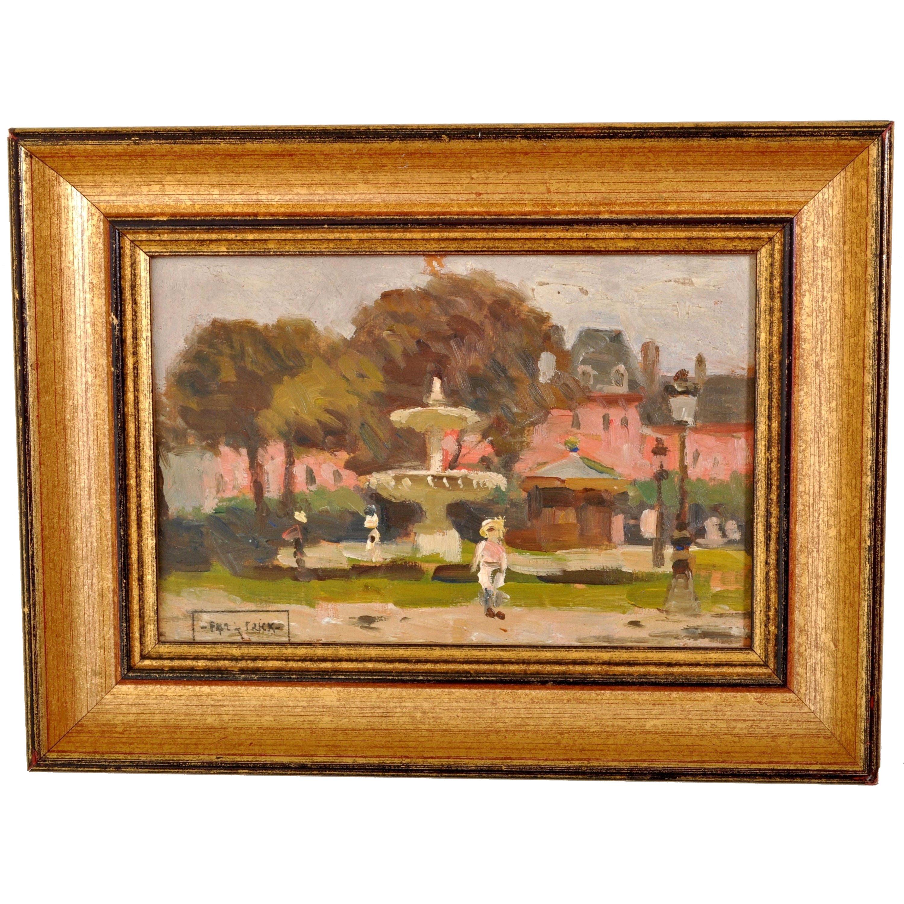 Landscape Painting PAUL DE FRICK - Ancienne peinture à l'huile impressionniste française « Place des Vosges » Paris Paul de Frick