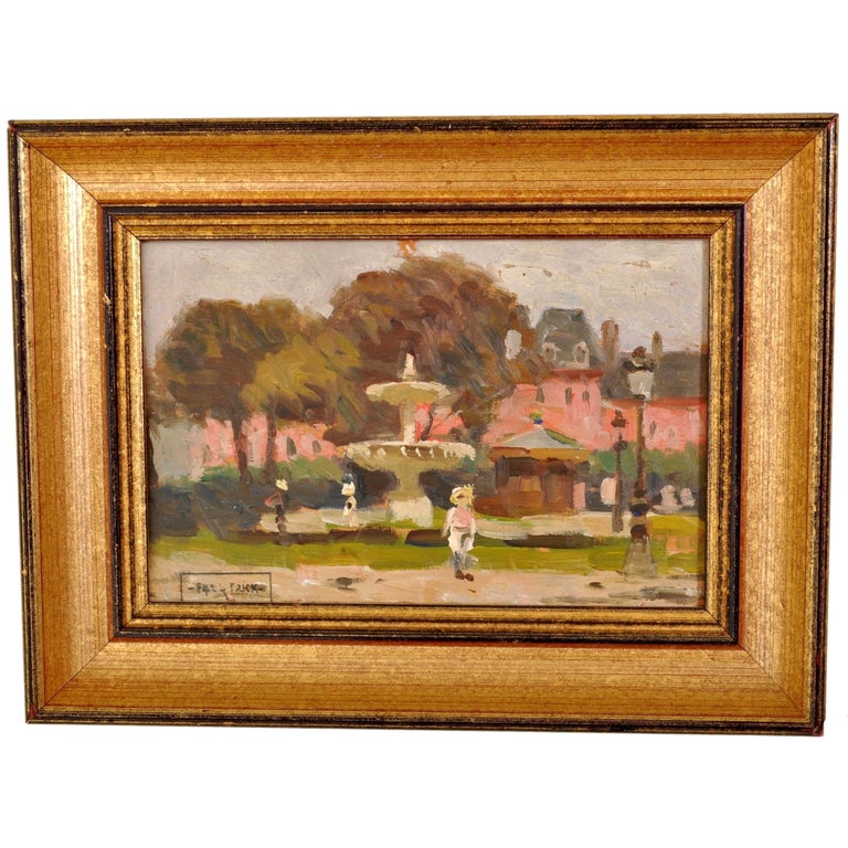 PAUL DE FRICK Landscape Painting - Antique French Impressionist Oil Painting "Place des Vosges" Paris Paul de Frick