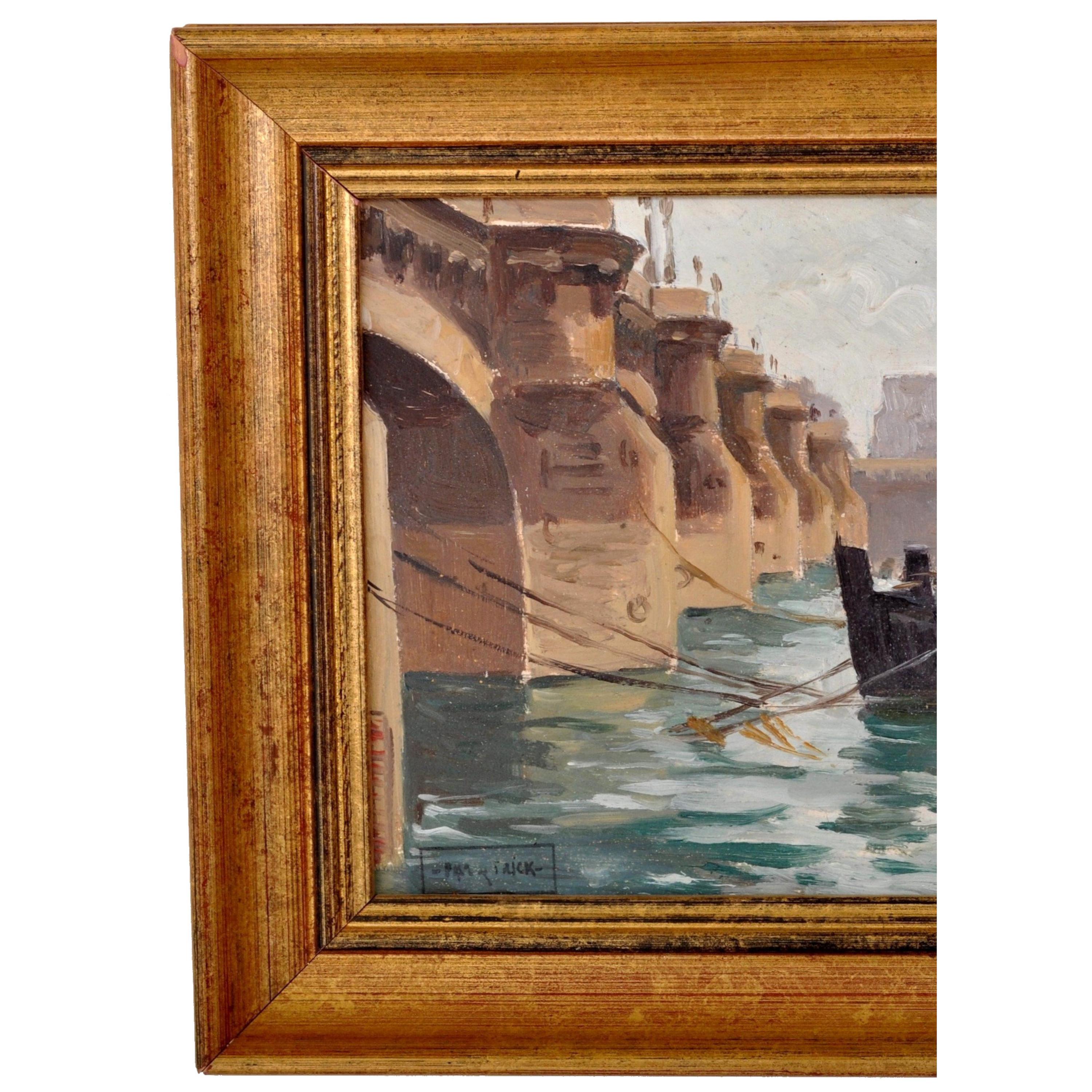Ancienne peinture à l'huile impressionniste française Pont Neuf Paris par Paul de Frick 1900 en vente 1