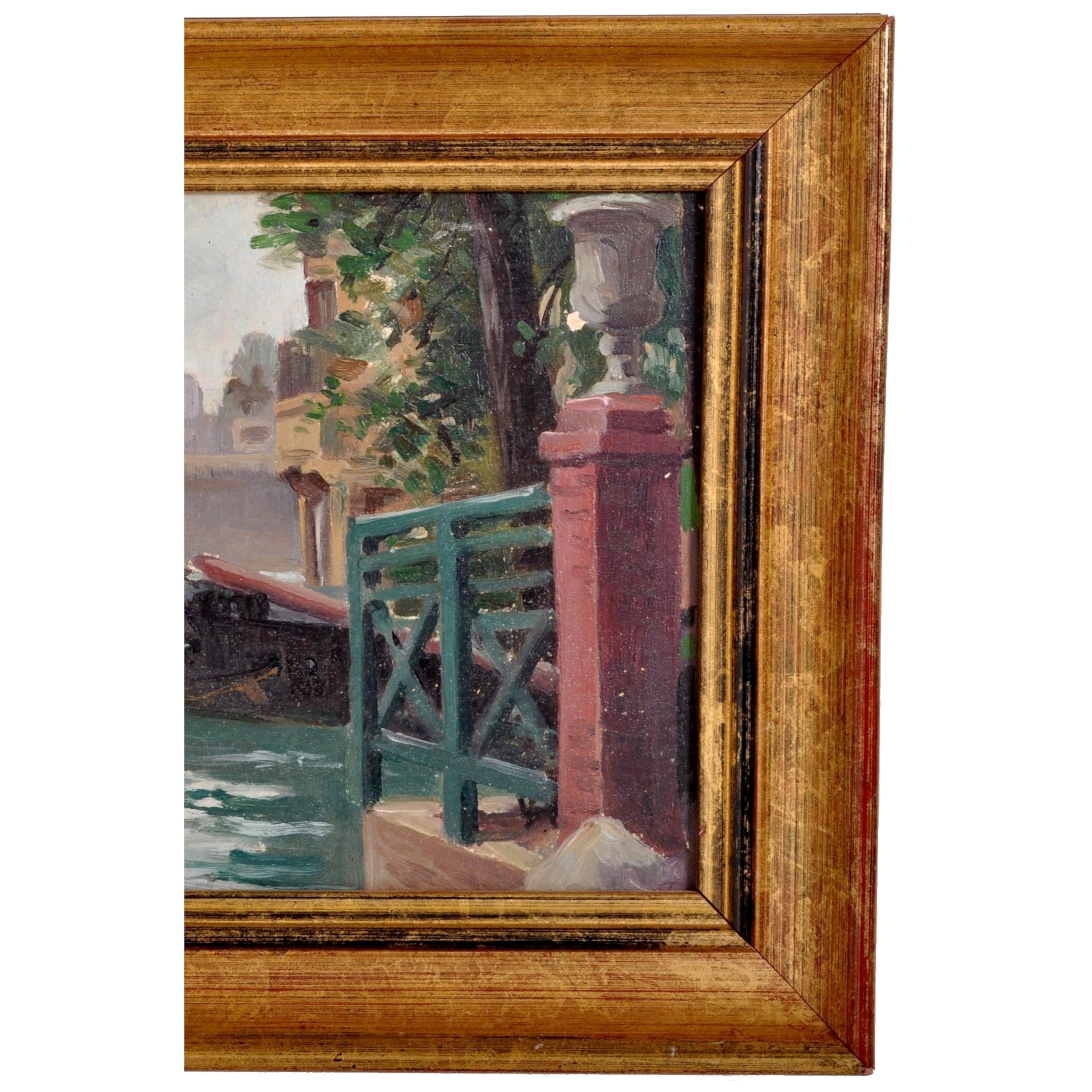 Antique French Impressionist Oil Painting Pont Neuf Paris by Paul de Frick 1900 For Sale 2