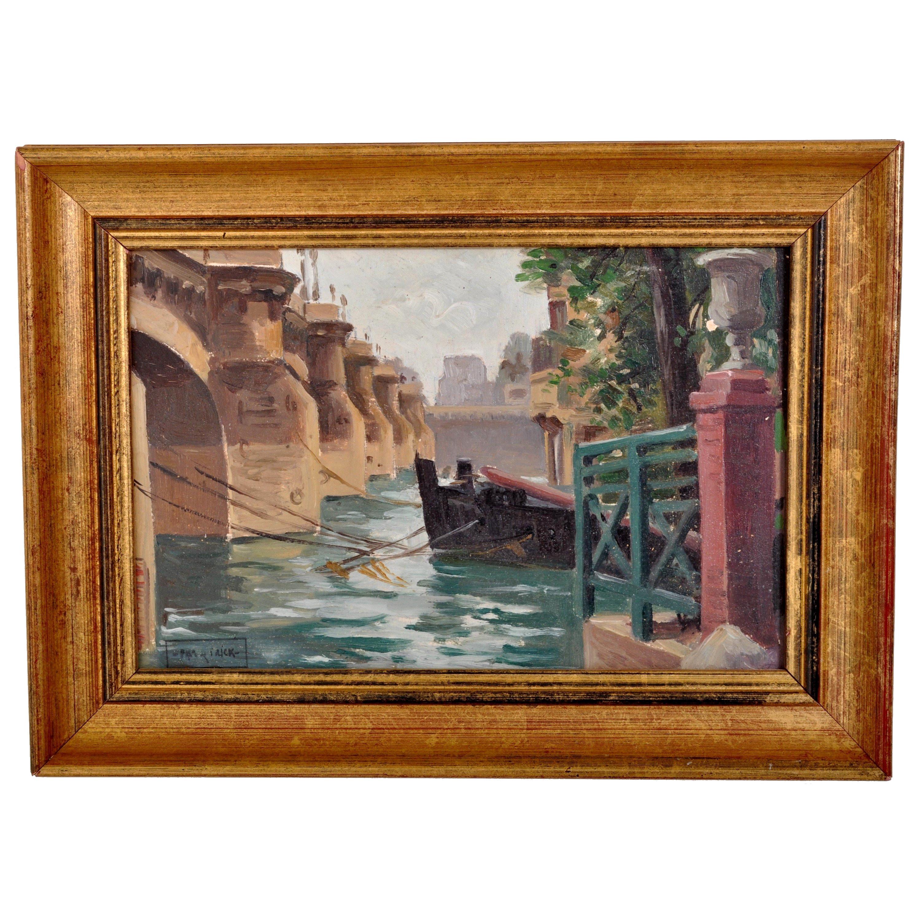 Landscape Painting PAUL DE FRICK - Ancienne peinture à l'huile impressionniste française Pont Neuf Paris par Paul de Frick 1900