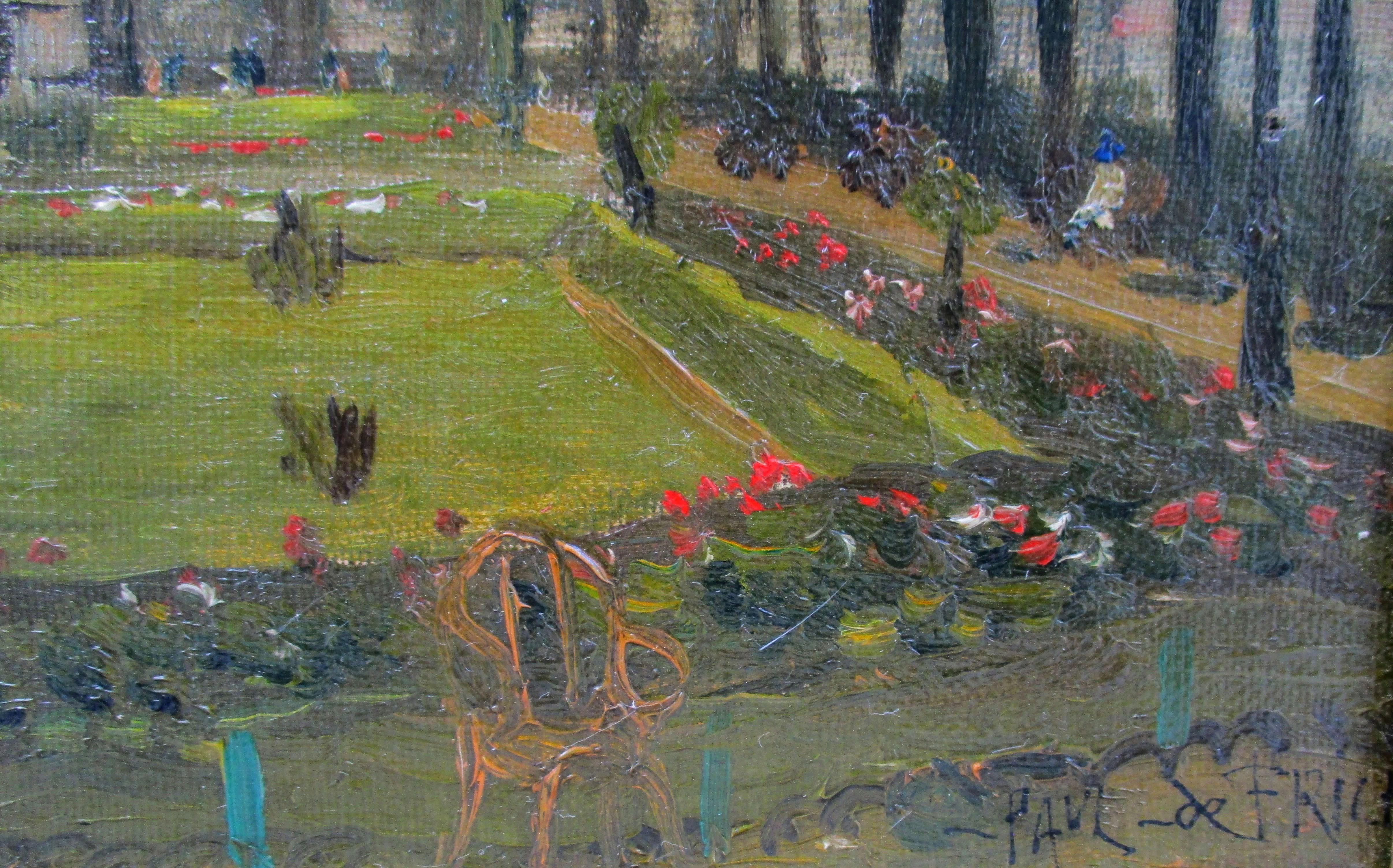 Montmartre and Scare Coeur: the Diderot Sculpture in Square d'Auvers - Gray Figurative Painting by PAUL DE FRICK