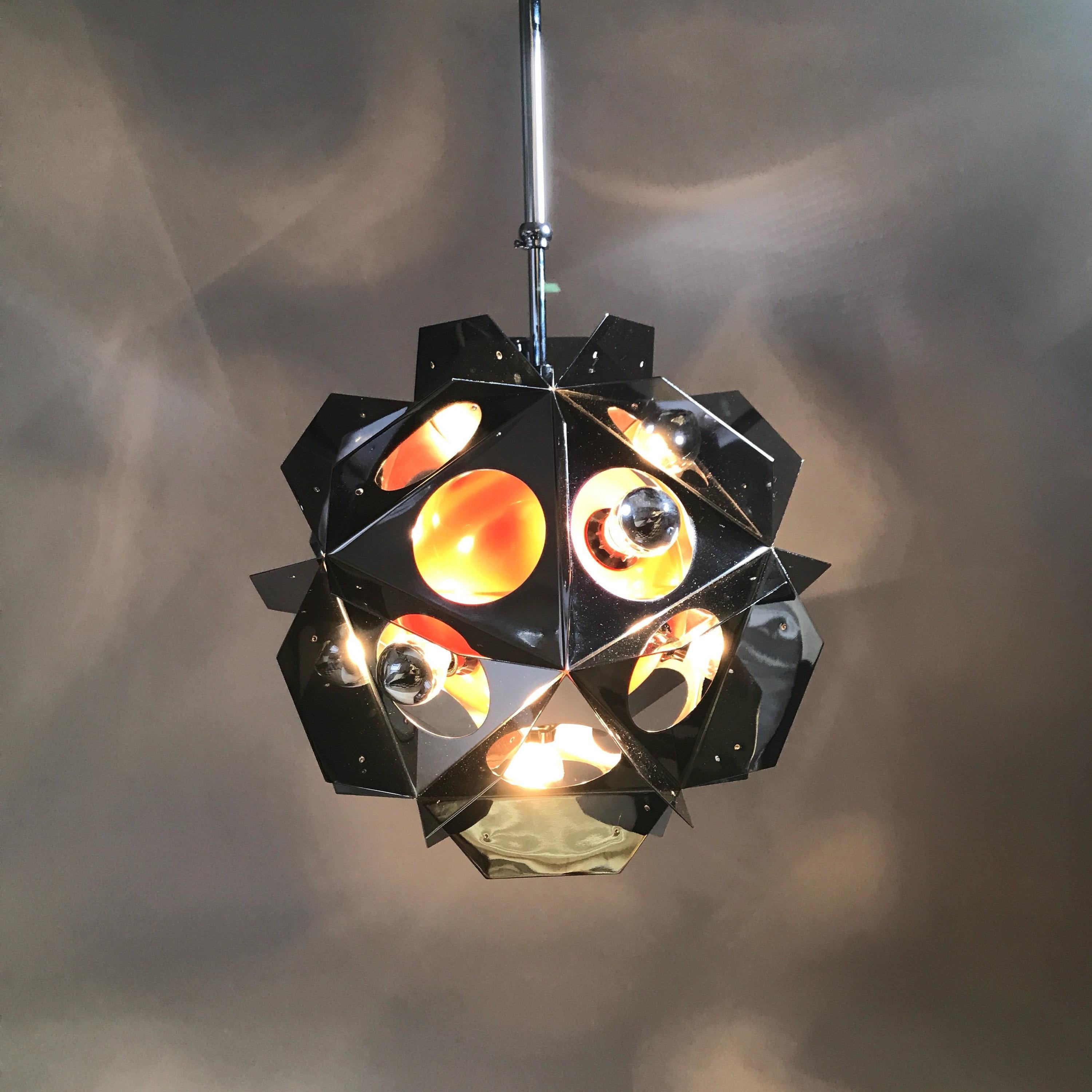 Dutch Paul De Haan Chrome & Orange Space Age Sputnik Ceiling Light, Mid-Century Modern