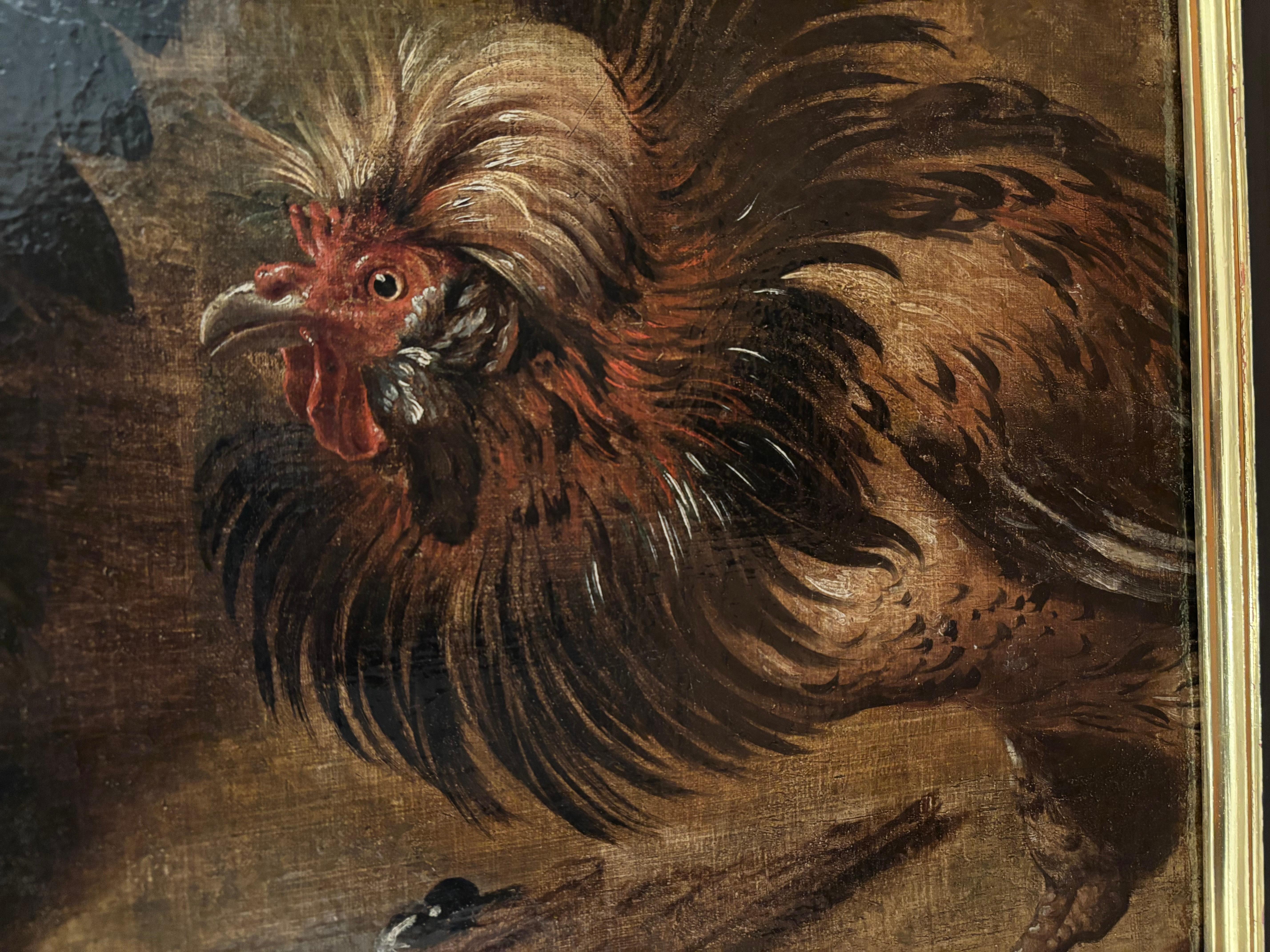 This dramatic painting, attributed to Paul de Vos, captures a nocturnal assault on a chicken coop. At the center of the composition, an owl has already seized a hen in its powerful talons, the bird’s body limp and wounded. On the edge of the scene,