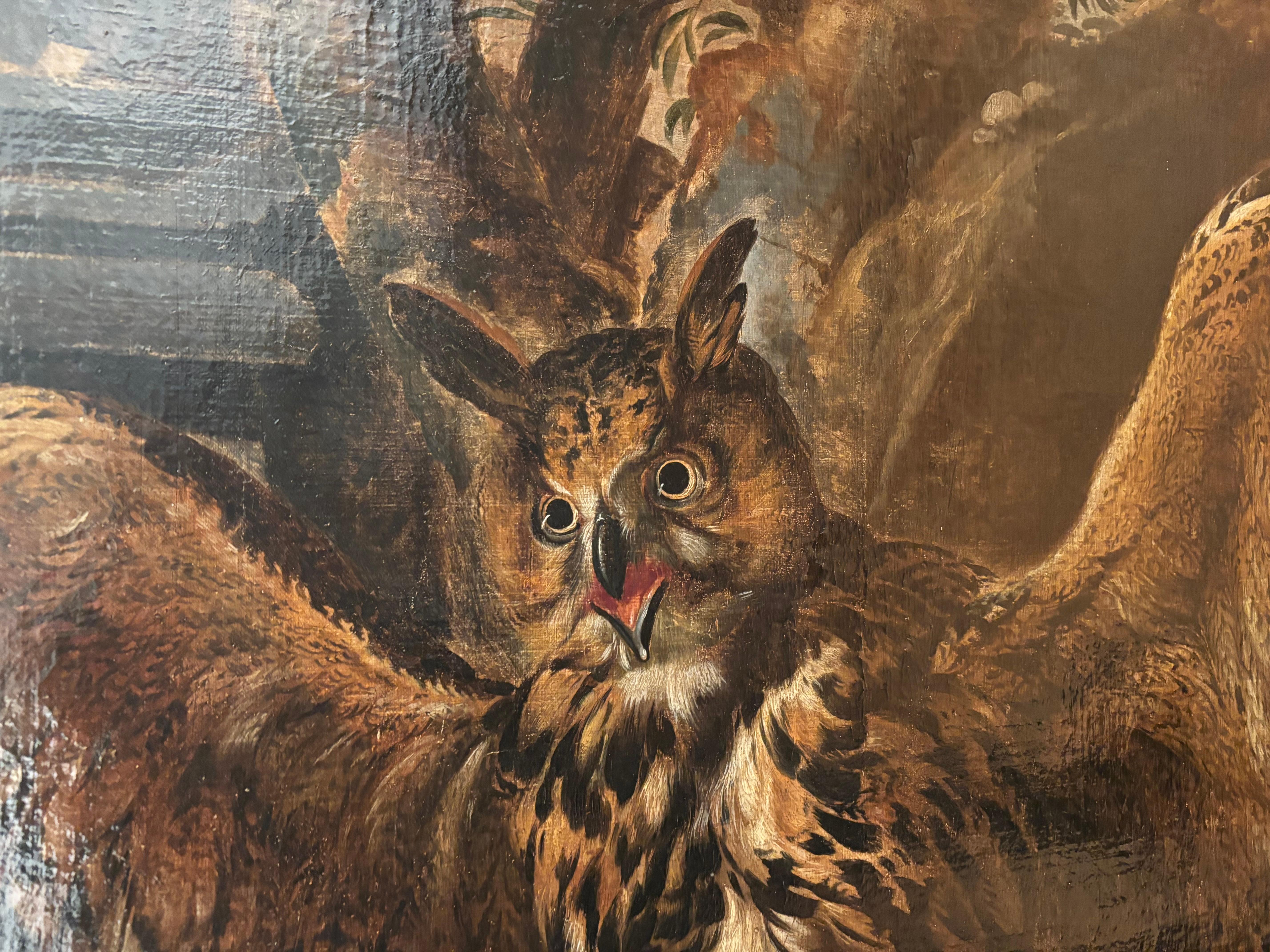 Paul De Vos, An eagle owl attacking a chicken in a farmyard, D' Hondecoeter For Sale 1