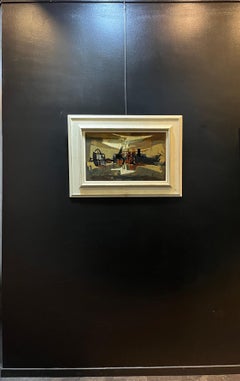 Construction Site Landscape by Paul Delapoterie - Oil on wood 43.5x61 cm