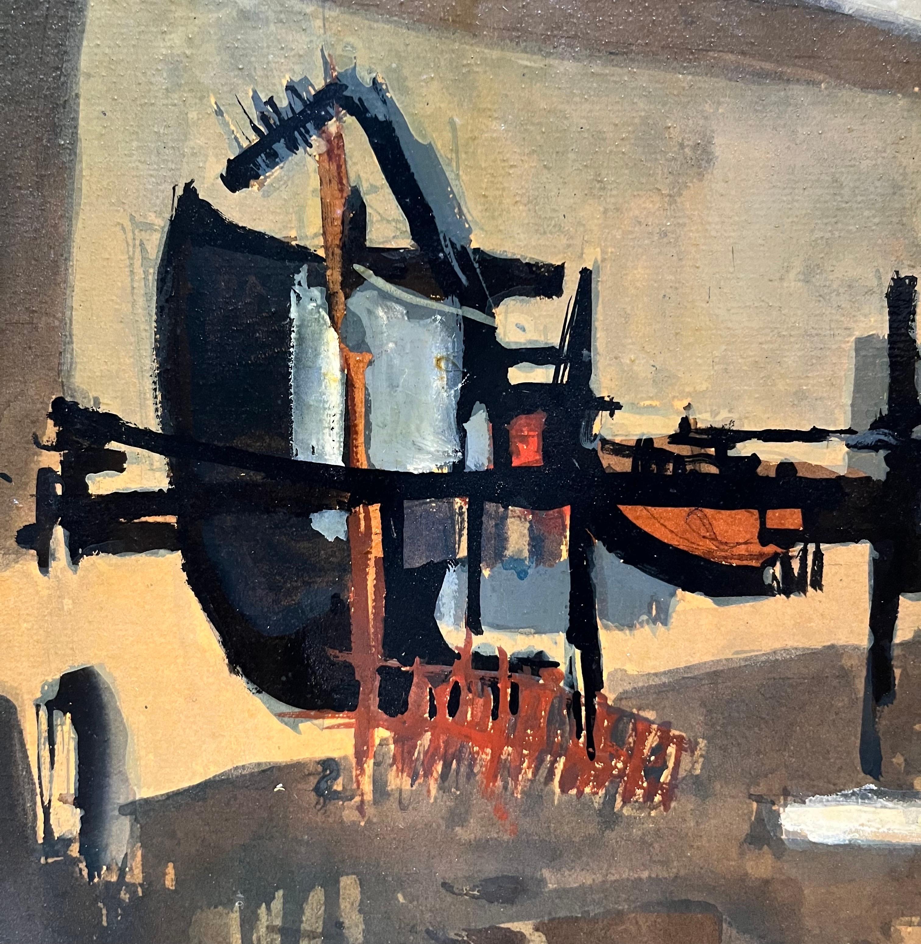 Paesaggio di cantiere di Paul Delapoterie - Olio su tavola 43,5x61 cm in vendita 3