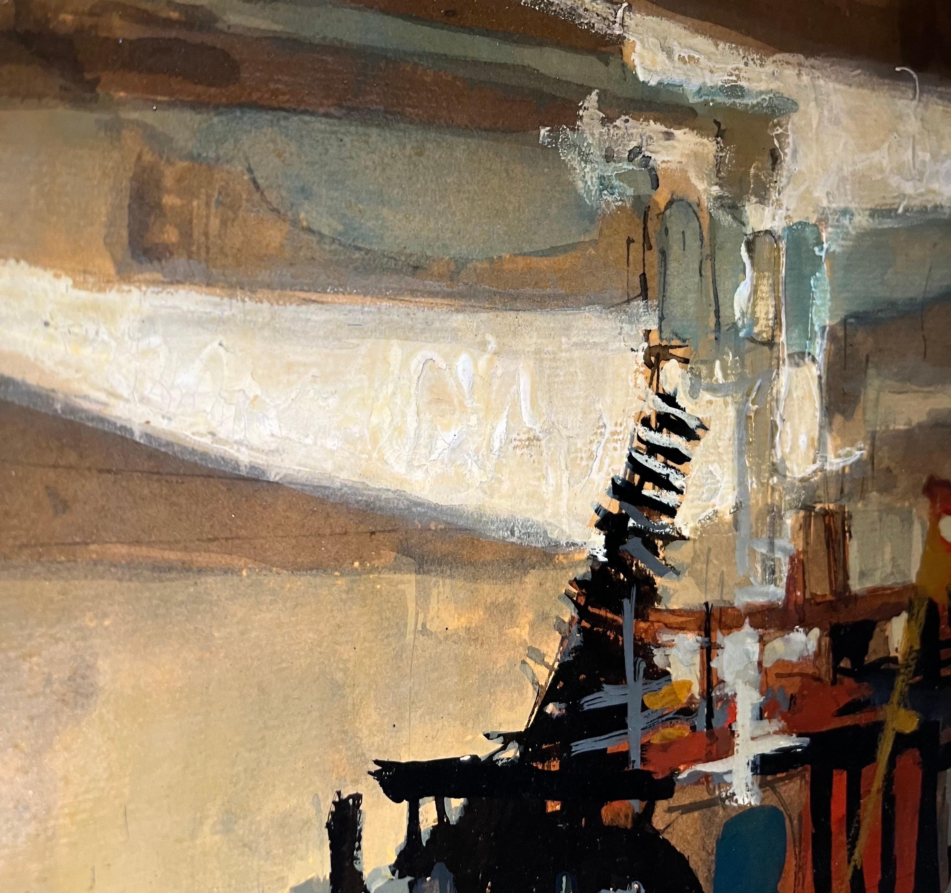 Paesaggio di cantiere di Paul Delapoterie - Olio su tavola 43,5x61 cm in vendita 5