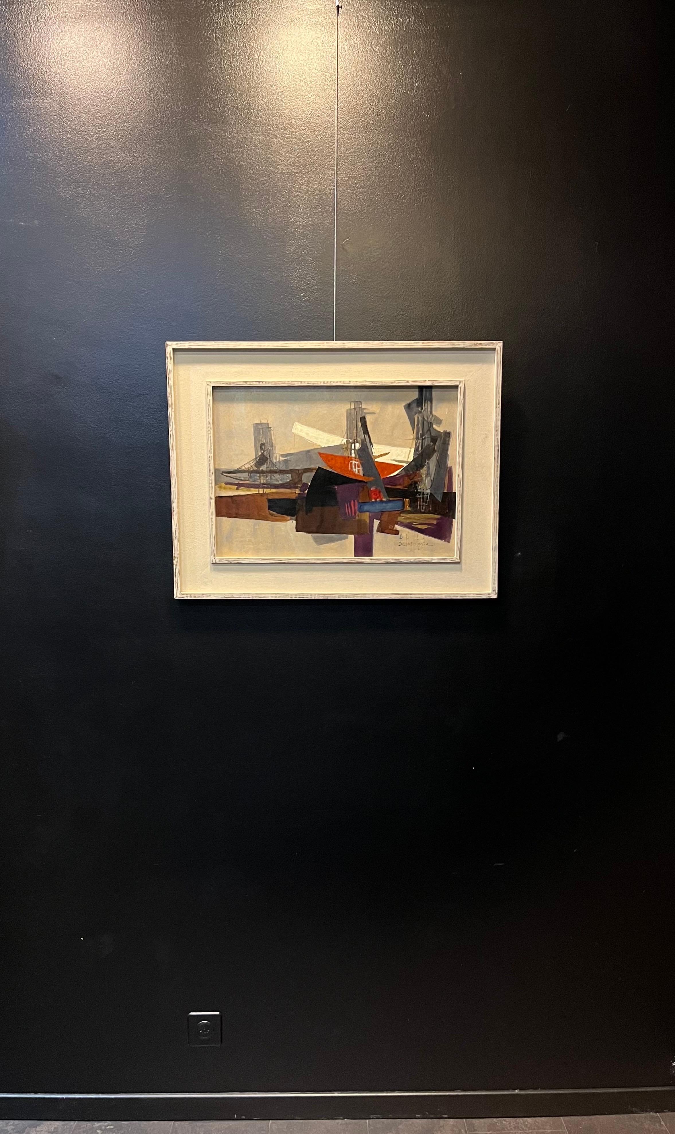 Landscape with Boats by Paul Delapoterie - Oil on wood 38x61 cm For Sale 1