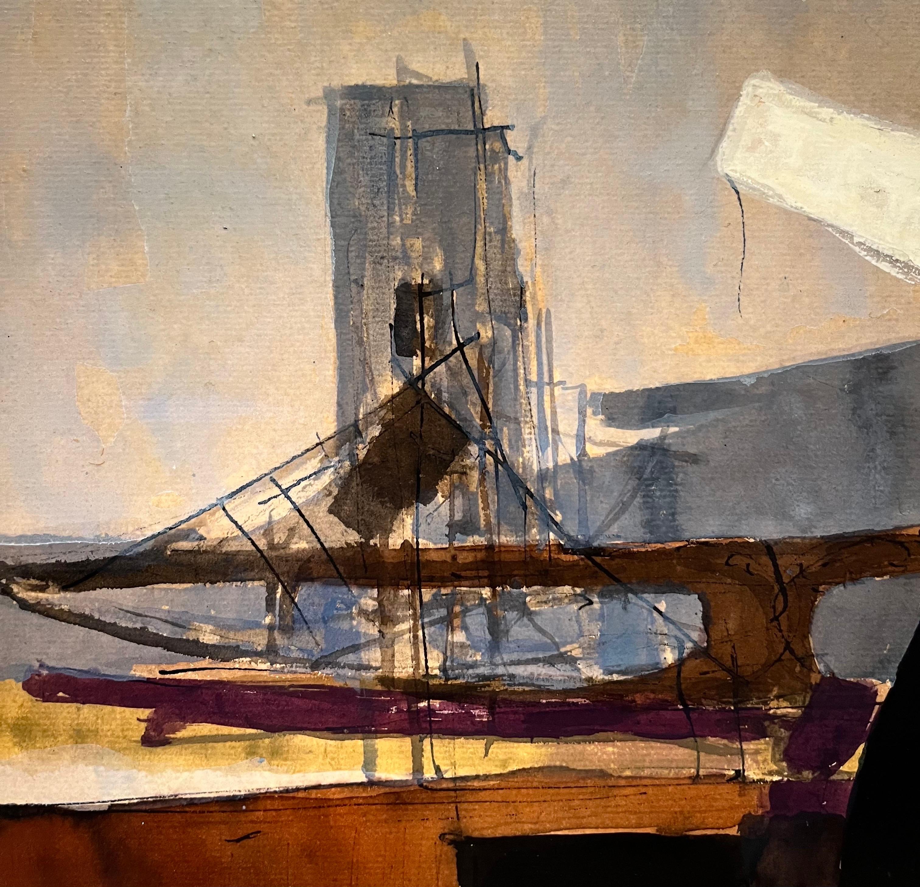 Landscape with Boats by Paul Delapoterie - Oil on wood 38x61 cm For Sale 3