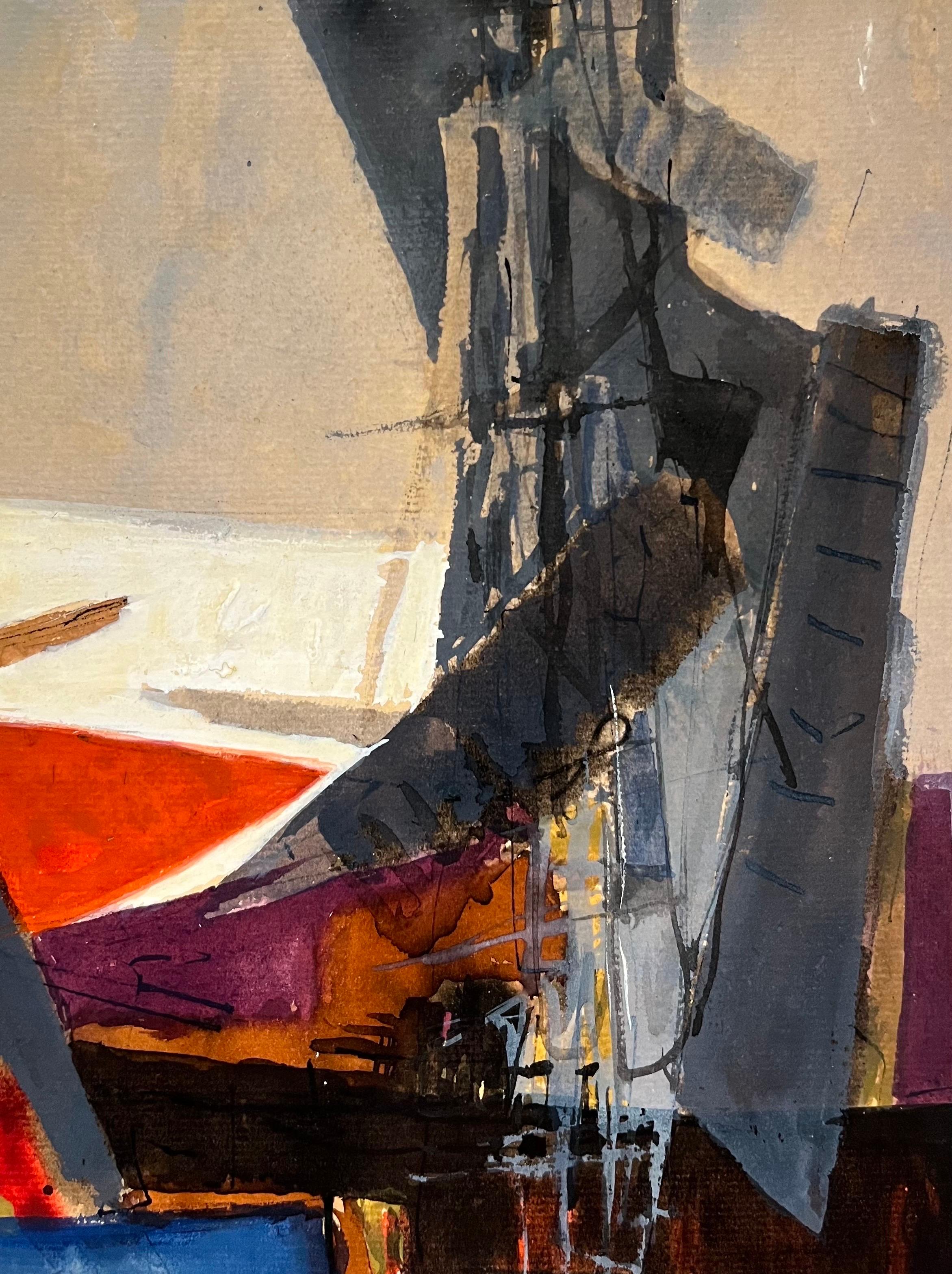 Landscape with Boats by Paul Delapoterie - Oil on wood 38x61 cm For Sale 4