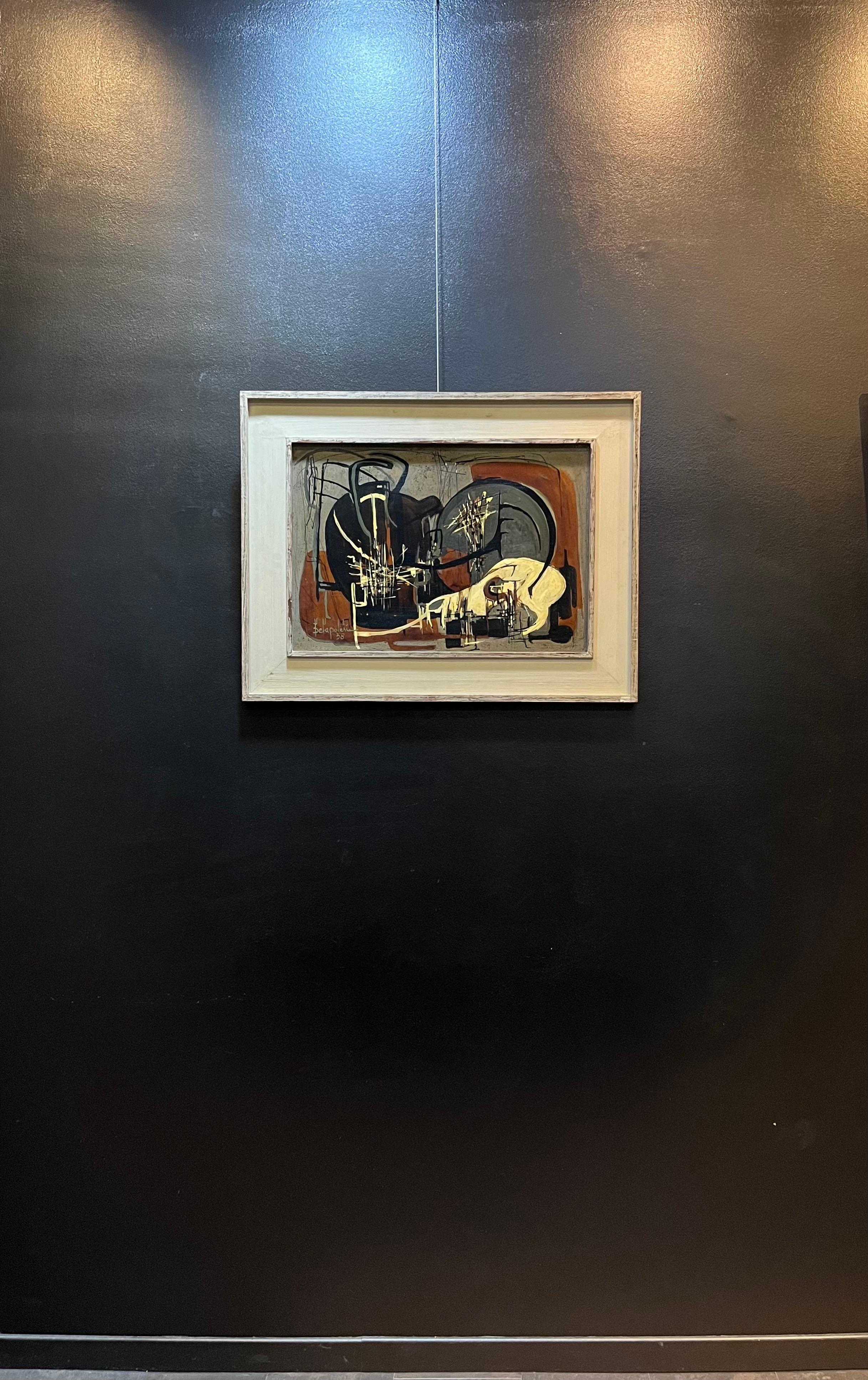 Natura morta con teschio di Paul Delapoterie - Olio su tavola 43,5x62 cm in vendita 1
